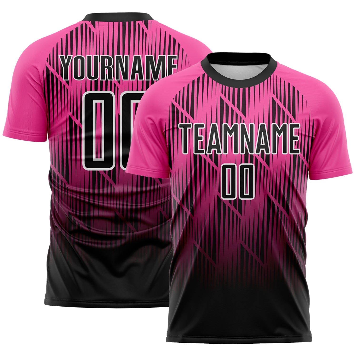 Custom Black Pink-White Spiked Sharp Lines Gradient Sublimation Soccer Uniform Jersey