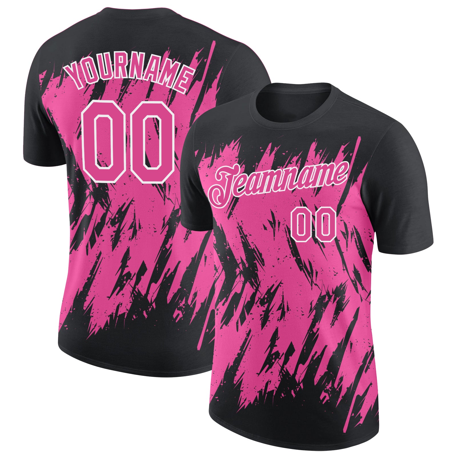 Custom Black Pink-White Torn Sharp Brush Stroke Splatter Performance T-Shirt