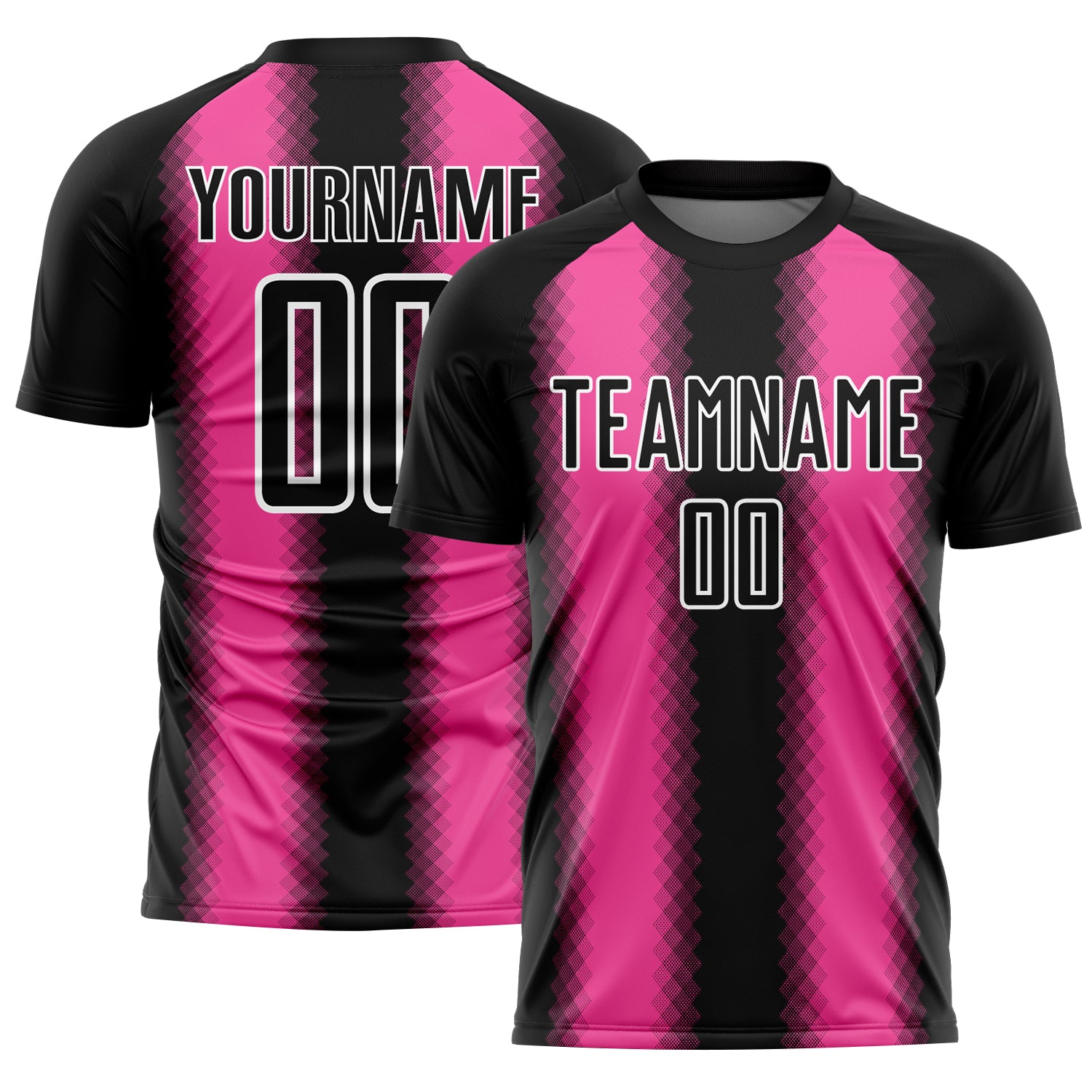 Custom Black Pink-White Zigzag Diamond Stripe Sports Sublimation Soccer Uniform Jersey
