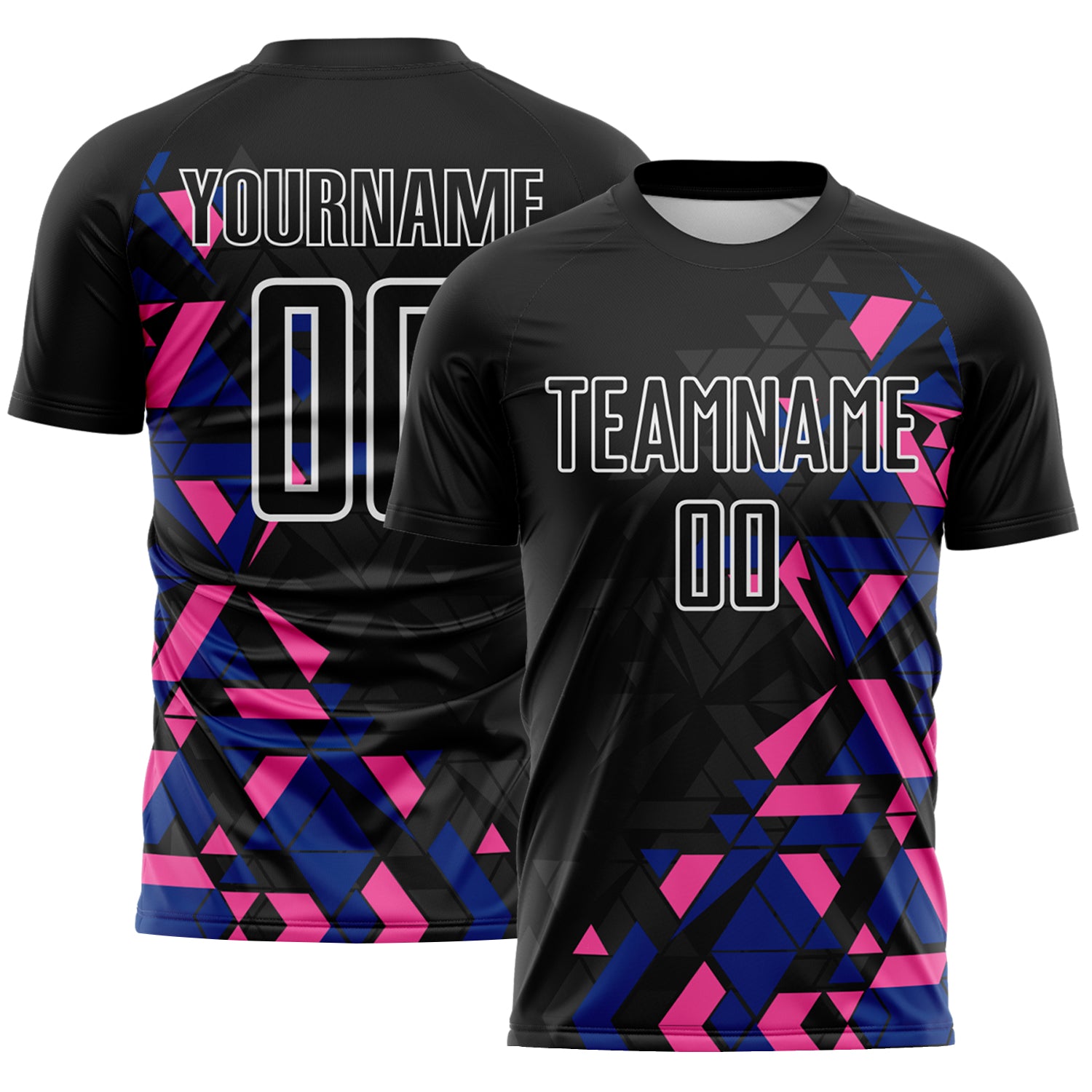 Custom Black Royal Pink-White Geometric Grid Gradient Sublimation Soccer Uniform Jersey