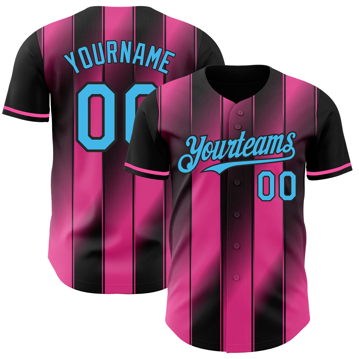 Custom Black Sky Blue-Pink Gradient Classic Vertical Stripe Authentic Baseball Jersey