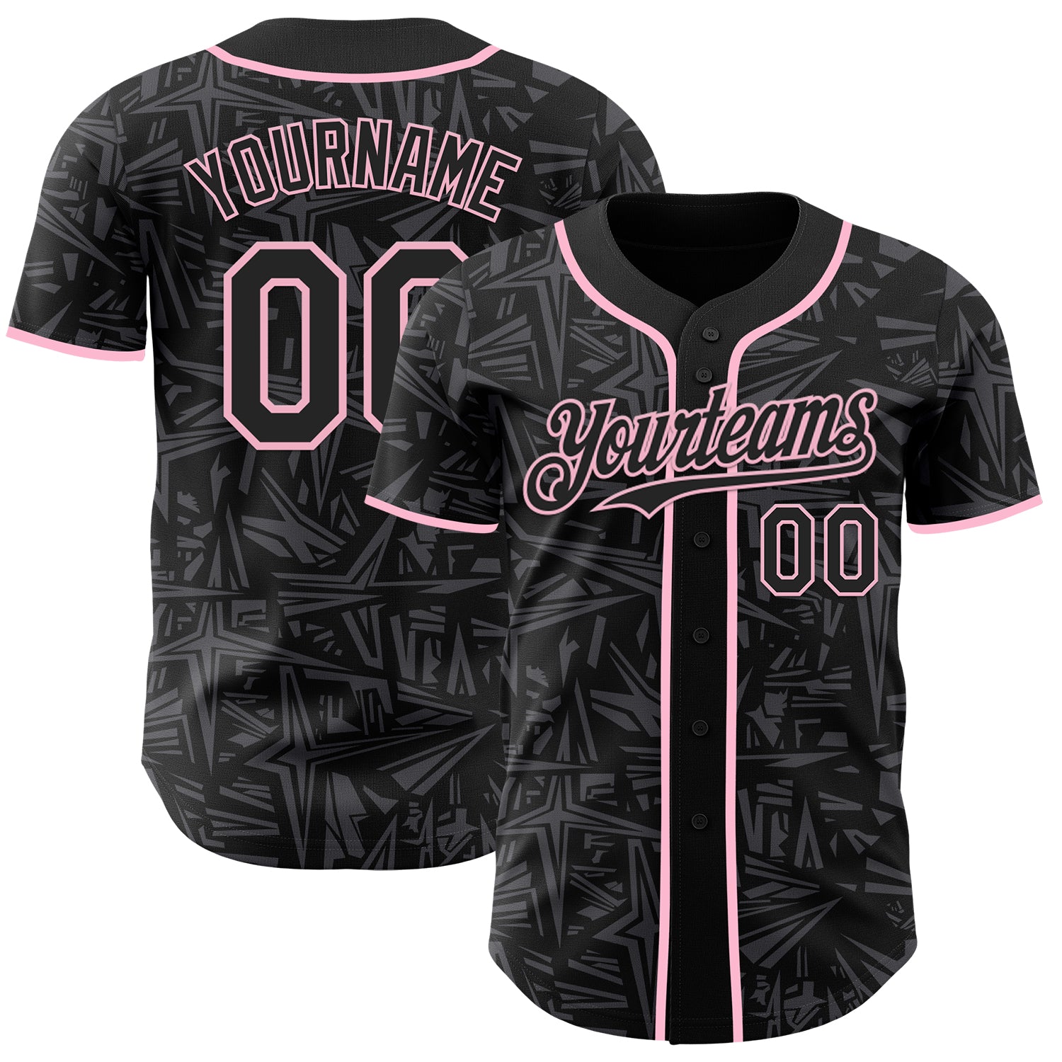 Custom Black Steel Gray-Light Pink Geometric Cyber Starburst Authentic Baseball Jersey