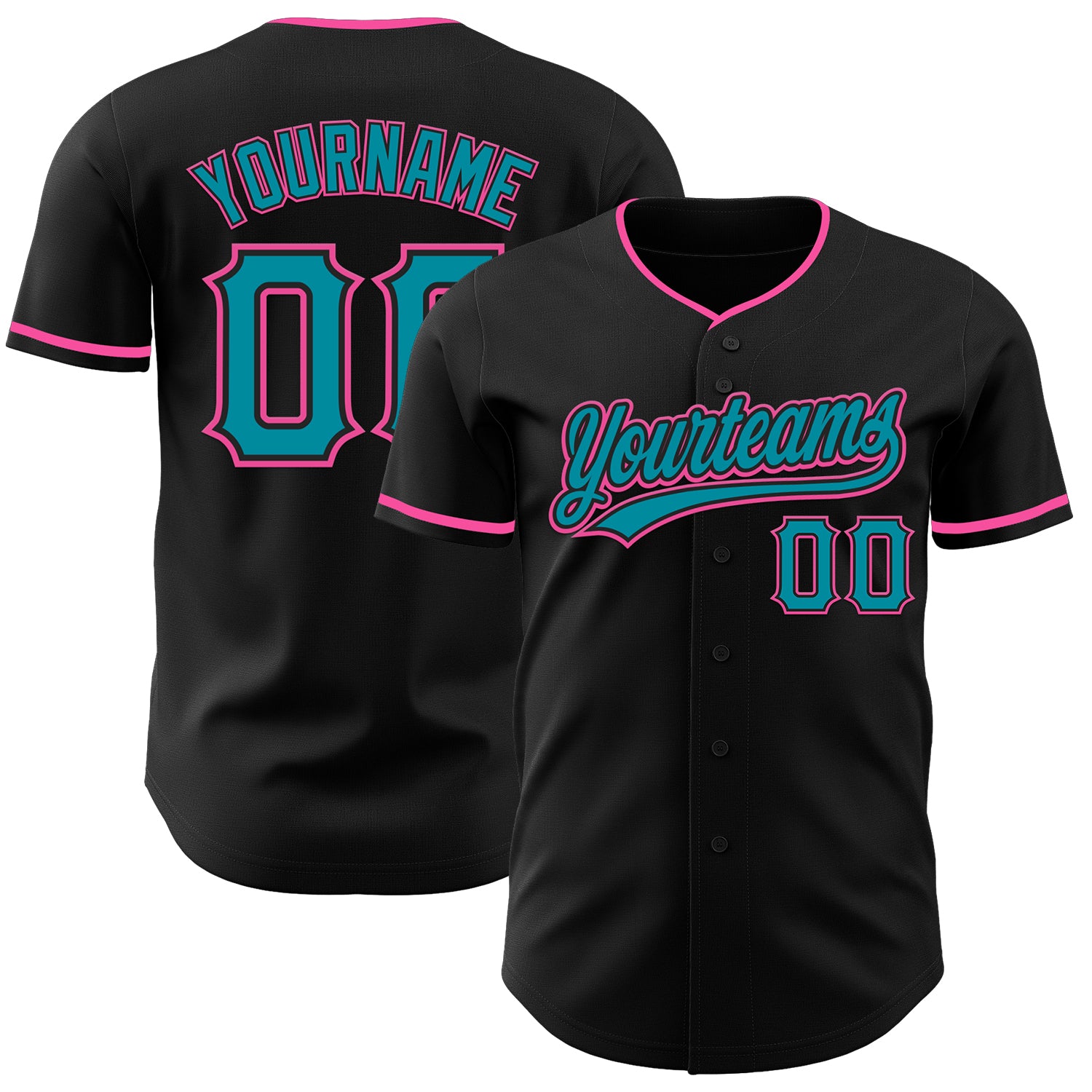 Custom Black Teal-Pink Authentic Baseball Jersey