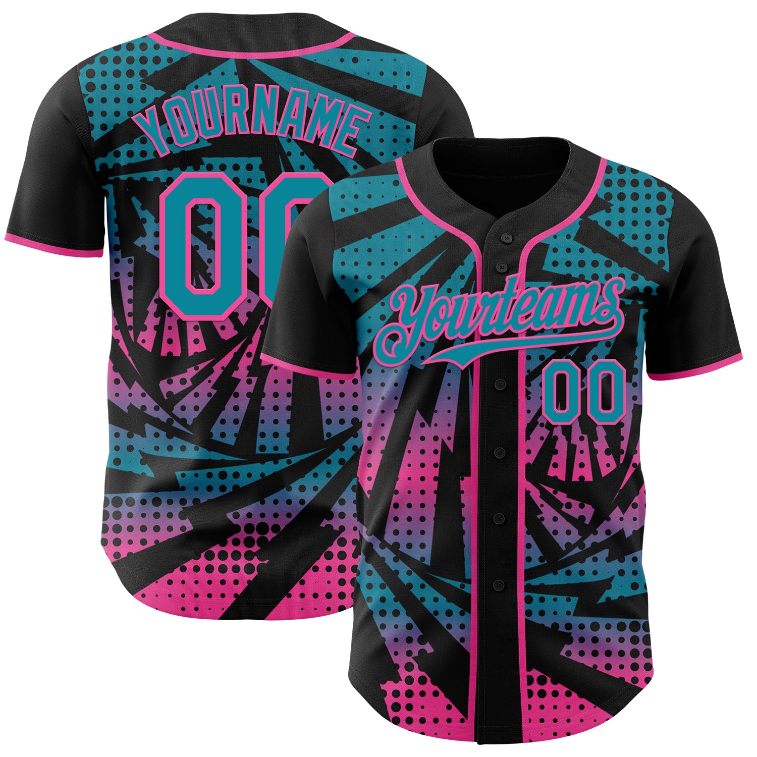 Custom Black Teal-Pink Lightning Gradient Dot Authentic Baseball Jersey