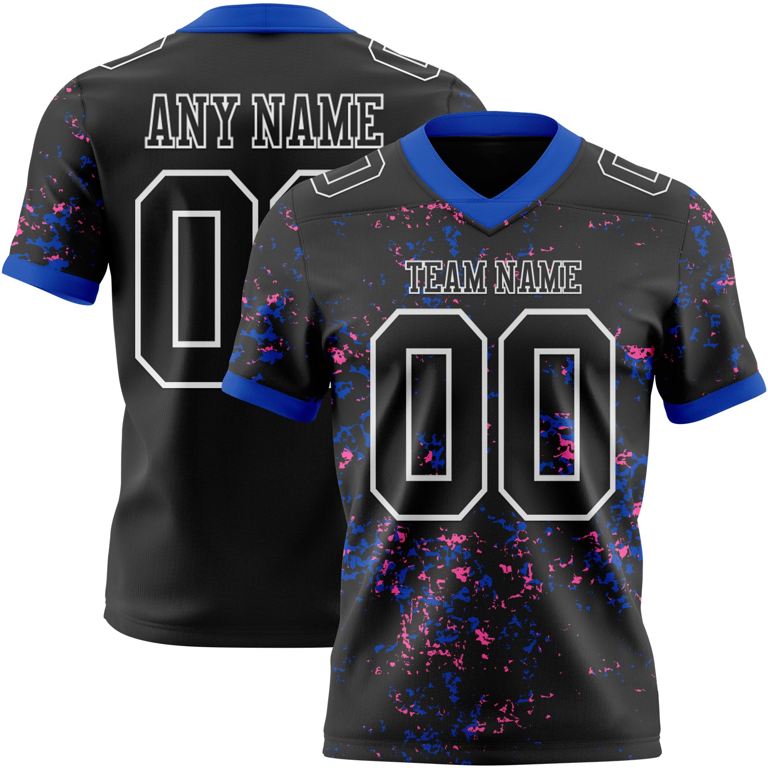 Custom Black Thunder Blue Pink-White Authentic Abstract Shattered Paint Splatter Football Jersey