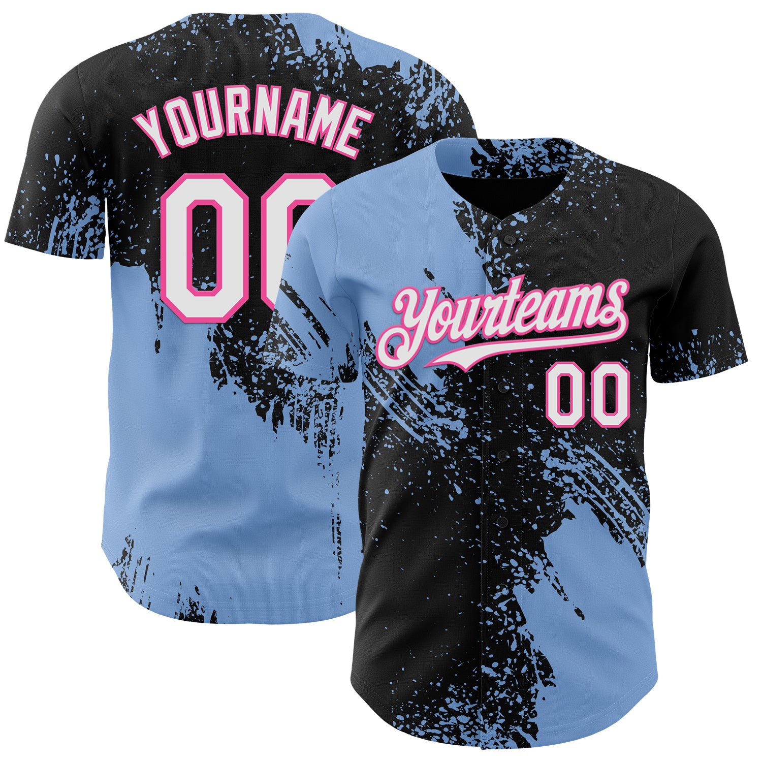 Custom Black White Light Blue-Pink Abstract Brush Stroke Authentic Baseball Jersey