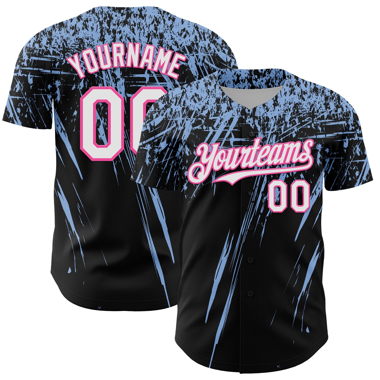 Custom Black White Light Blue-Pink Distressed Scratch Brush Stroke Authentic Baseball Jersey