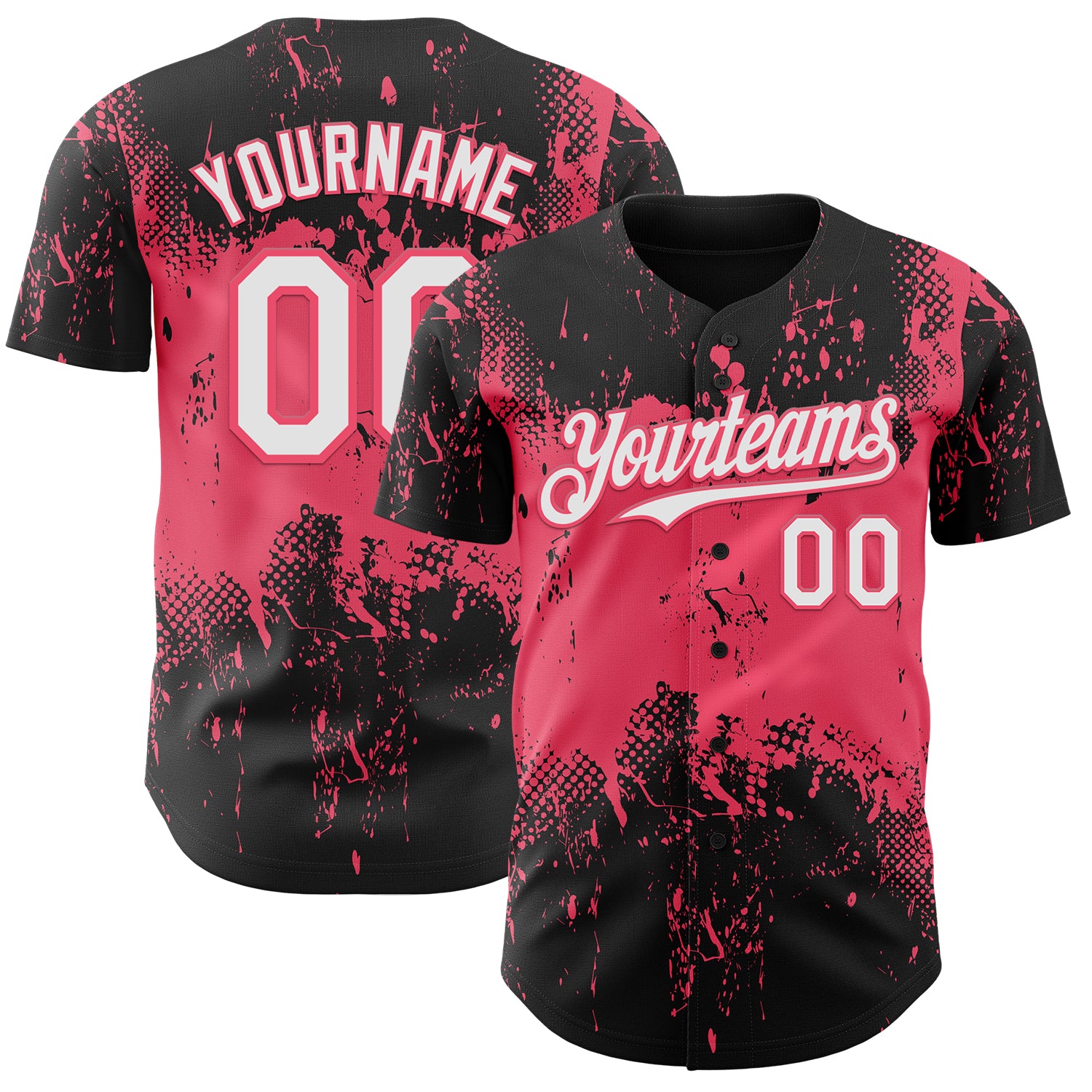 Custom Black White-Neon Pink 3D Pattern Design Abstract Splatter Grunge Paint Authentic Baseball Jersey