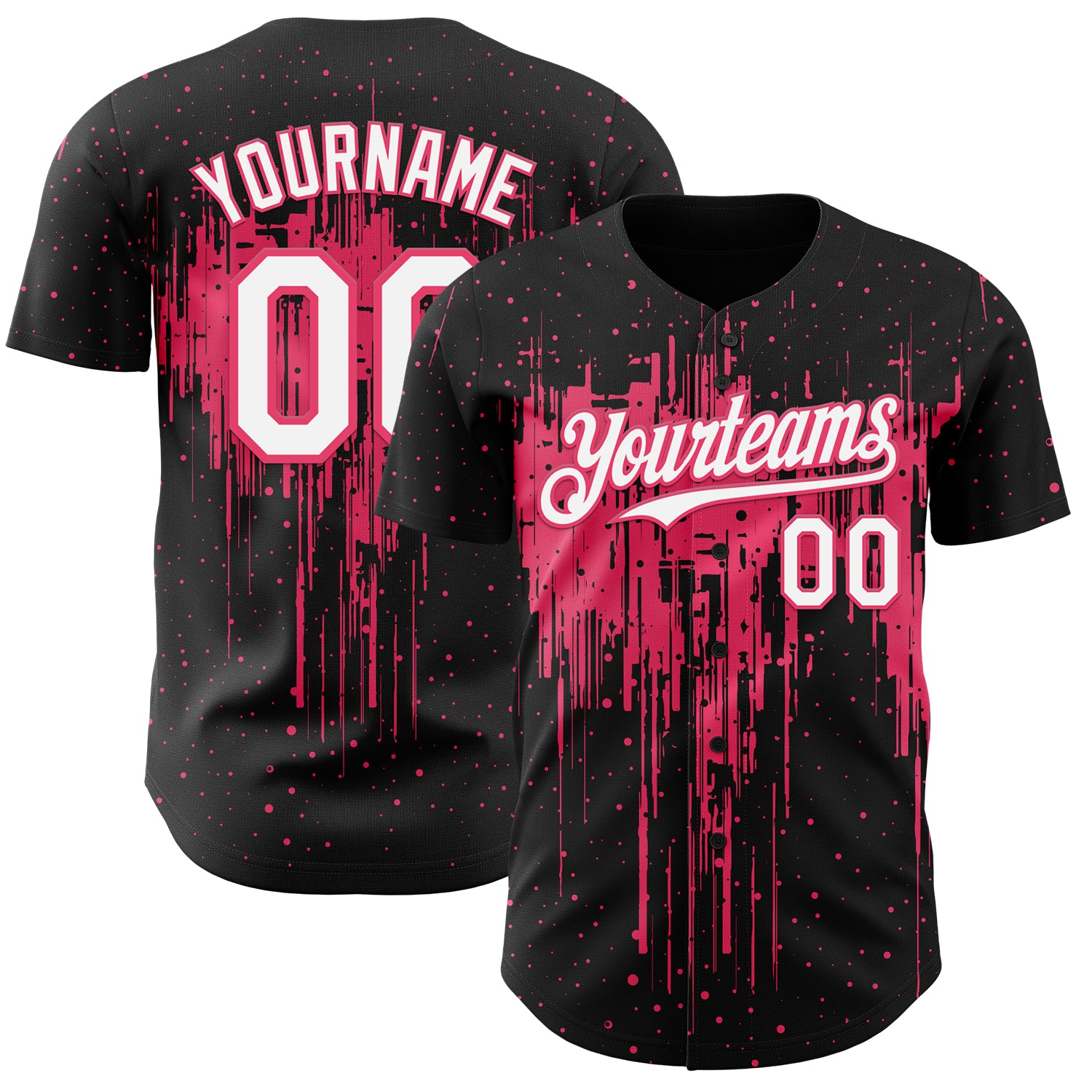 Custom Black White-Neon Pink 3D Pattern Design Dripping Splatter Paint Authentic Baseball Jersey