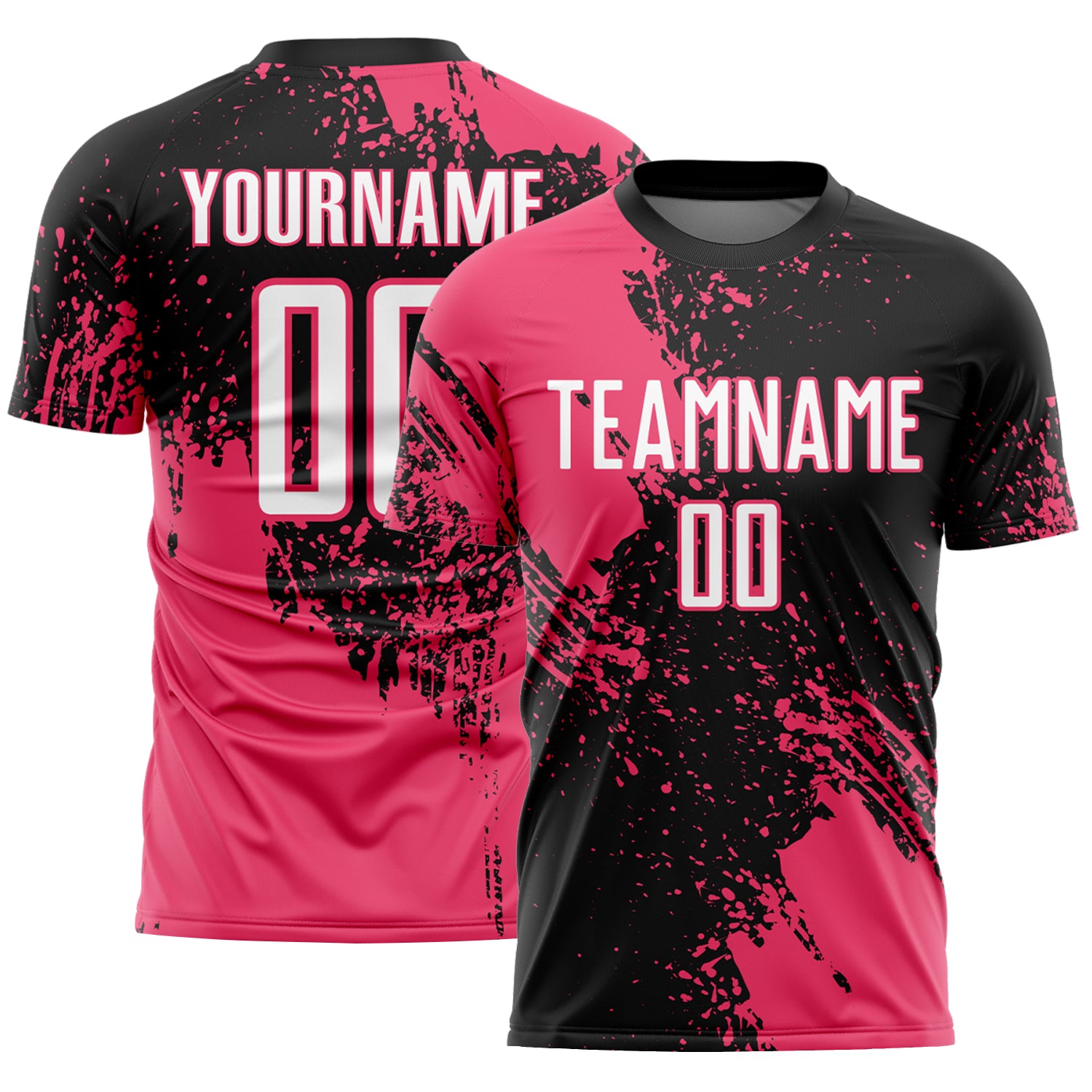 Custom Black White-Neon Pink Abstract Brush Stroke Sports Sublimation Soccer Uniform Jersey