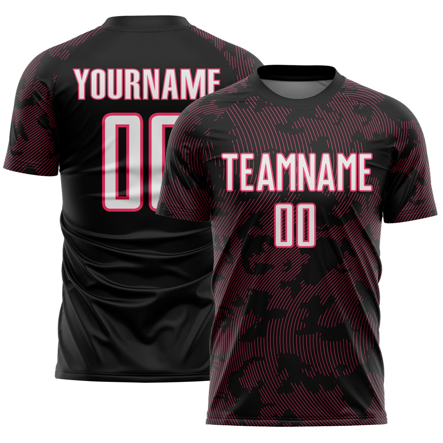 Custom Black White-Neon Pink Curve Lines Sublimation Soccer Uniform Jersey