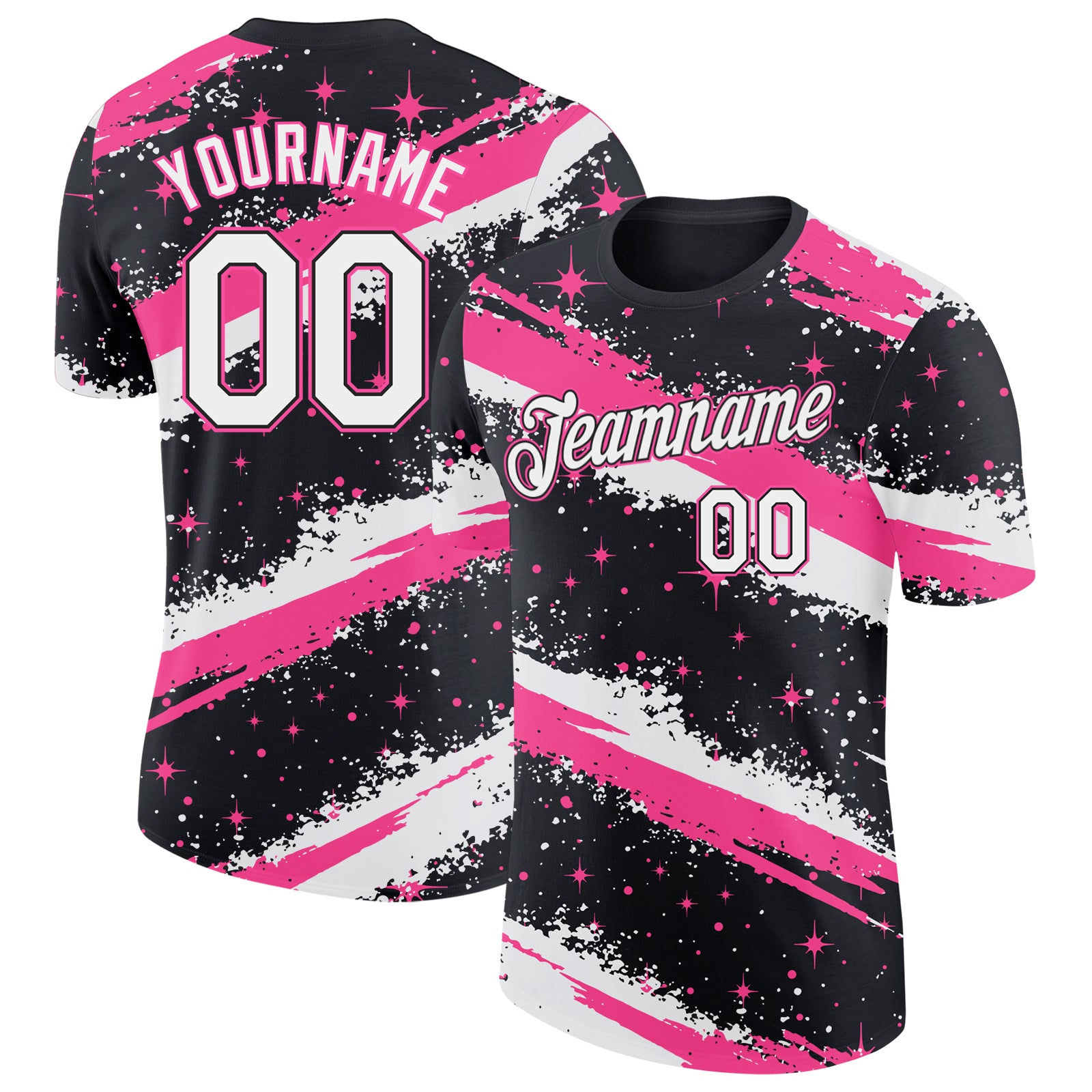 Custom Black White-Pink Brush Stroke Splatter Starburst Performance T-Shirt