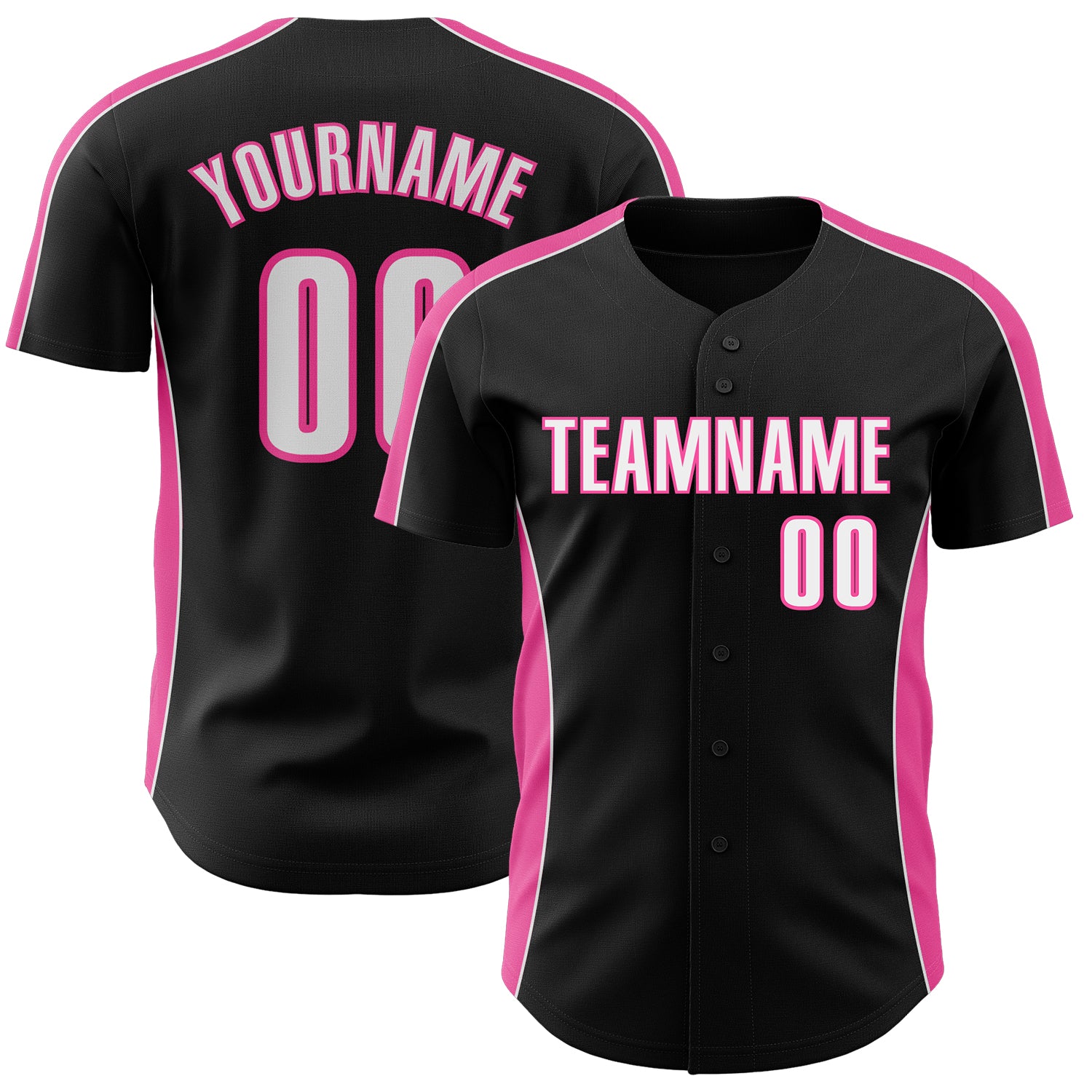 Custom Black White-Pink Classic Color Block Side Panel Stripe Authentic Baseball Jersey