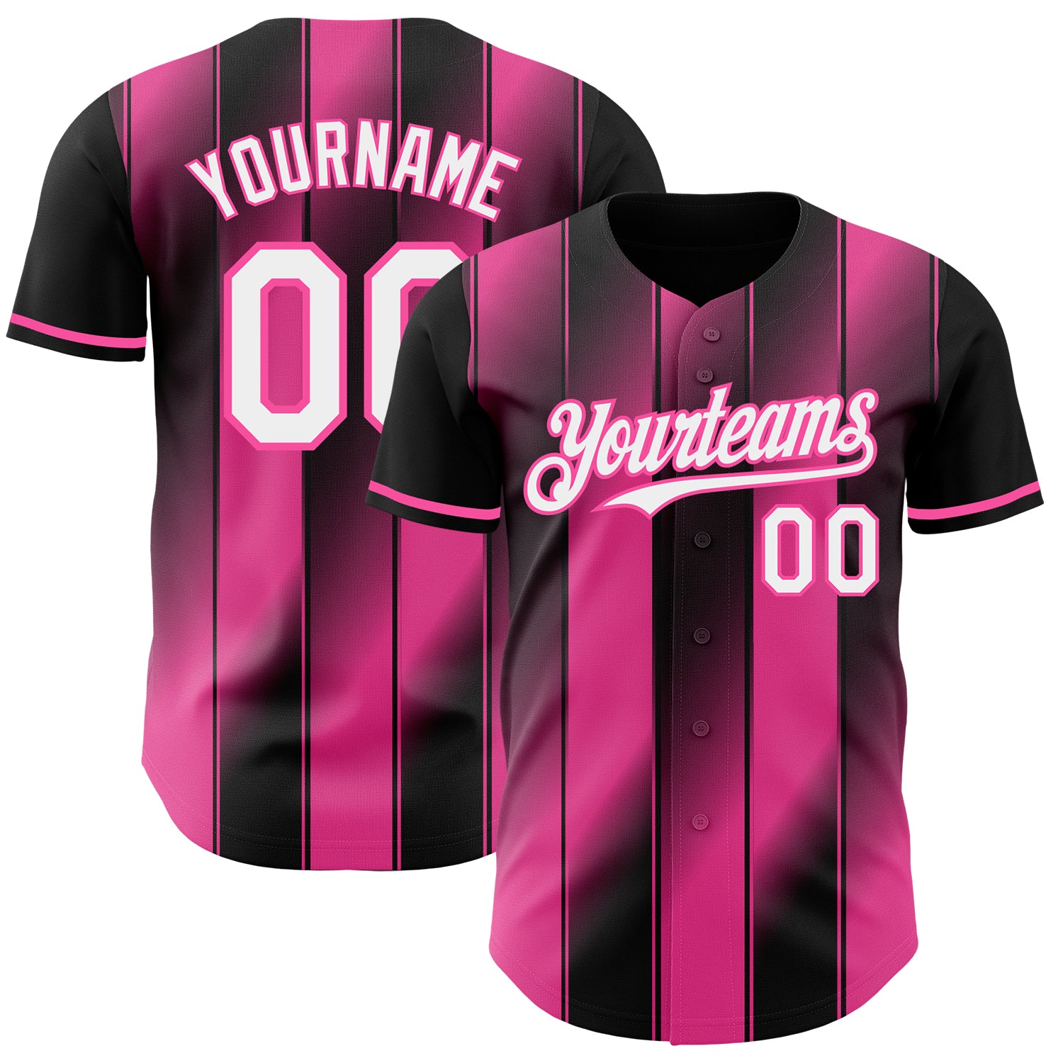 Custom Black White-Pink Gradient Classic Vertical Stripe Authentic Baseball Jersey