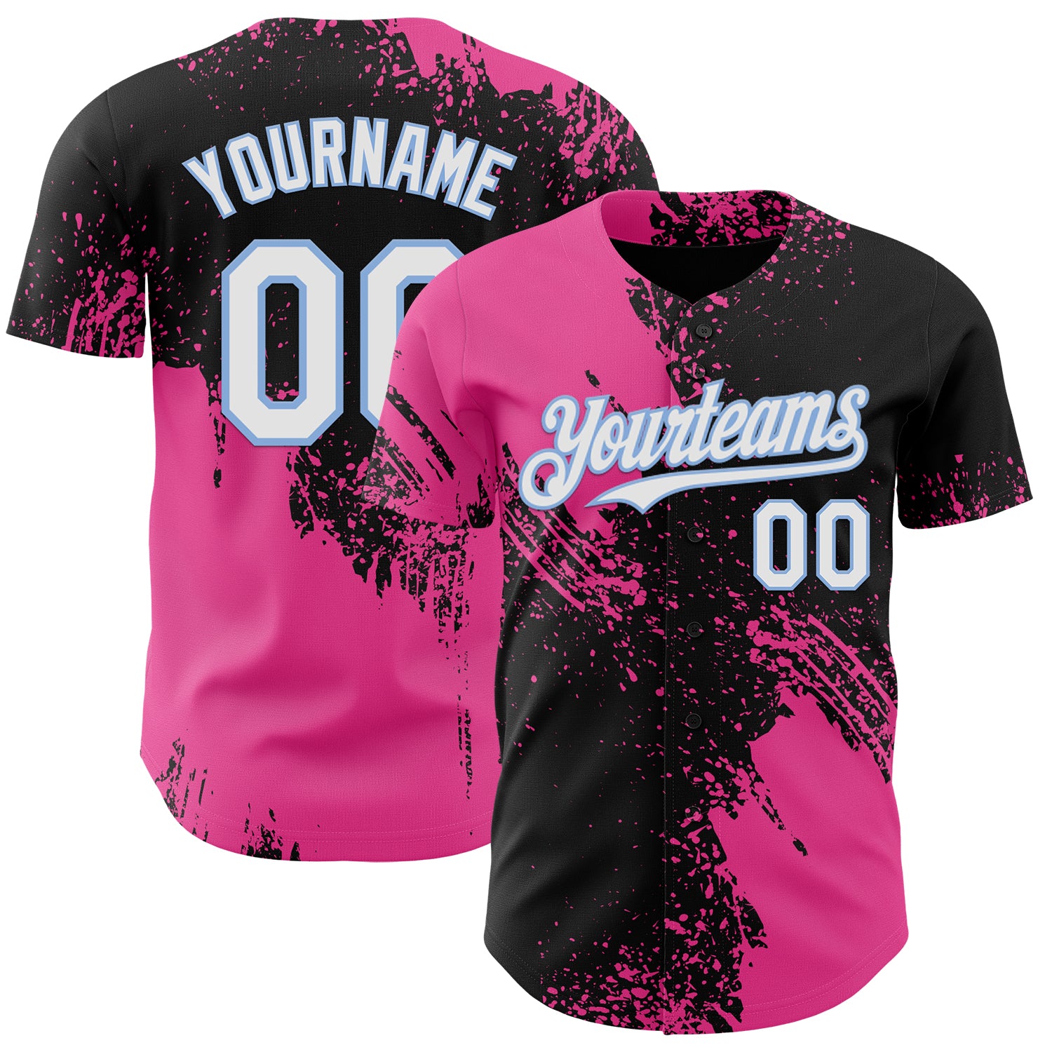 Custom Black White Pink-Light Blue Abstract Brush Stroke Authentic Baseball Jersey