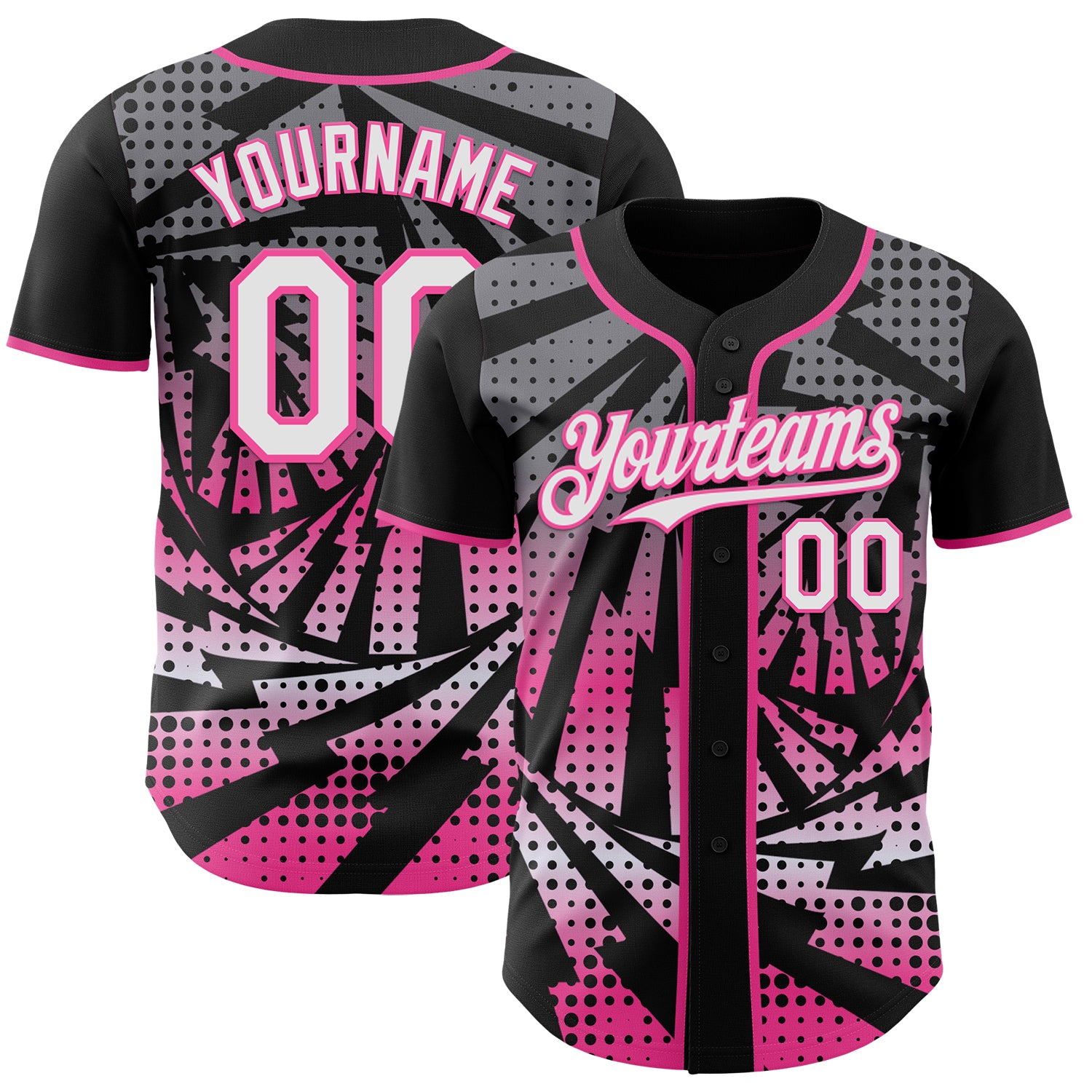 Custom Black White-Pink Lightning Gradient Dot Authentic Baseball Jersey