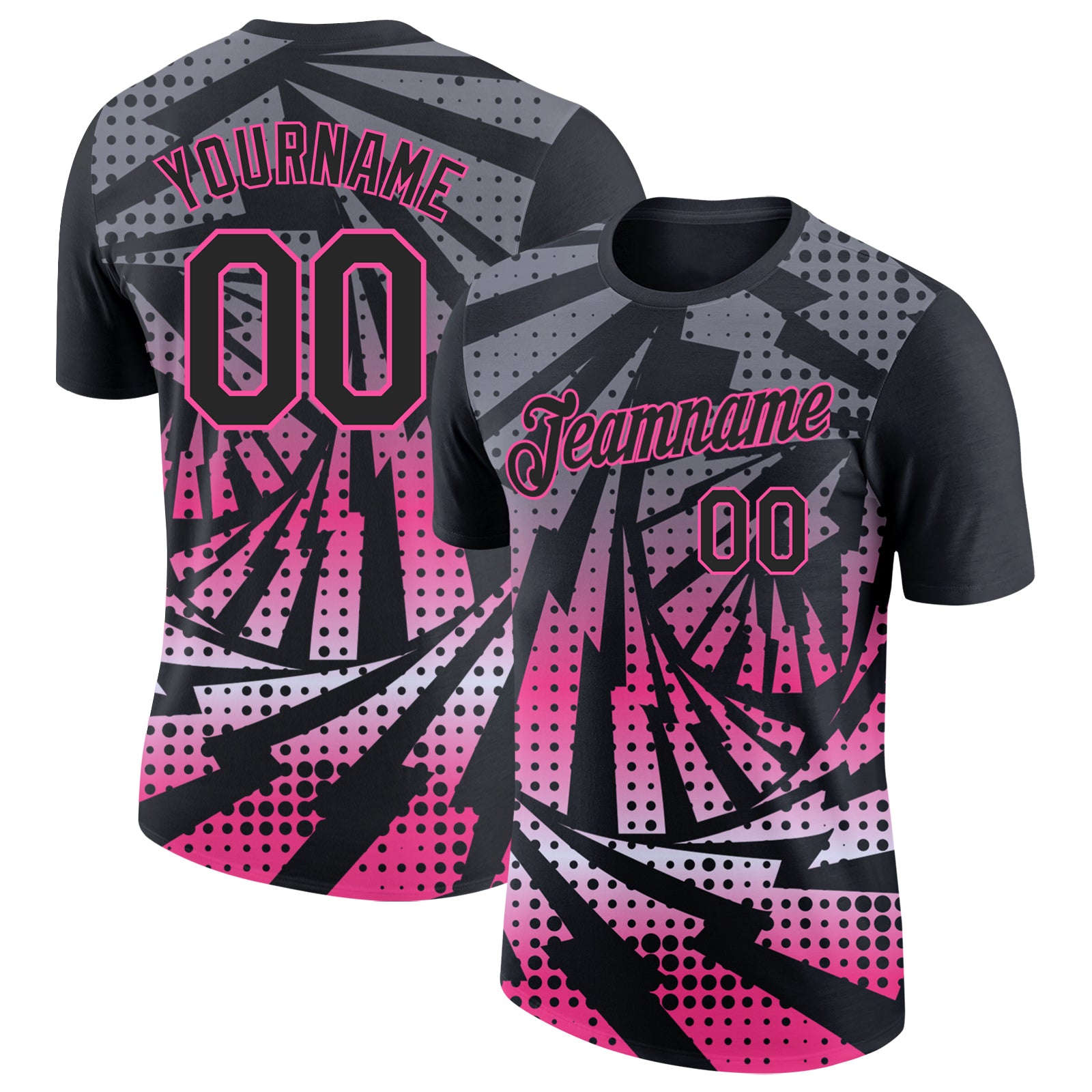 Custom Black White-Pink Lightning Gradient Dot Performance T-Shirt