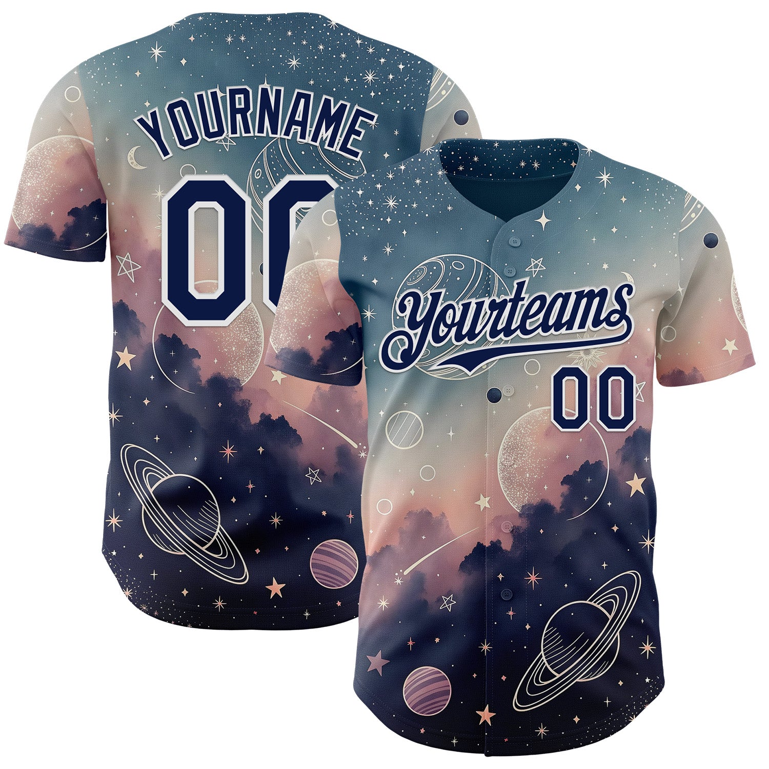 Custom Blue Navy Light Pink-White Galaxy Star Nebula Authentic Baseball Jersey
