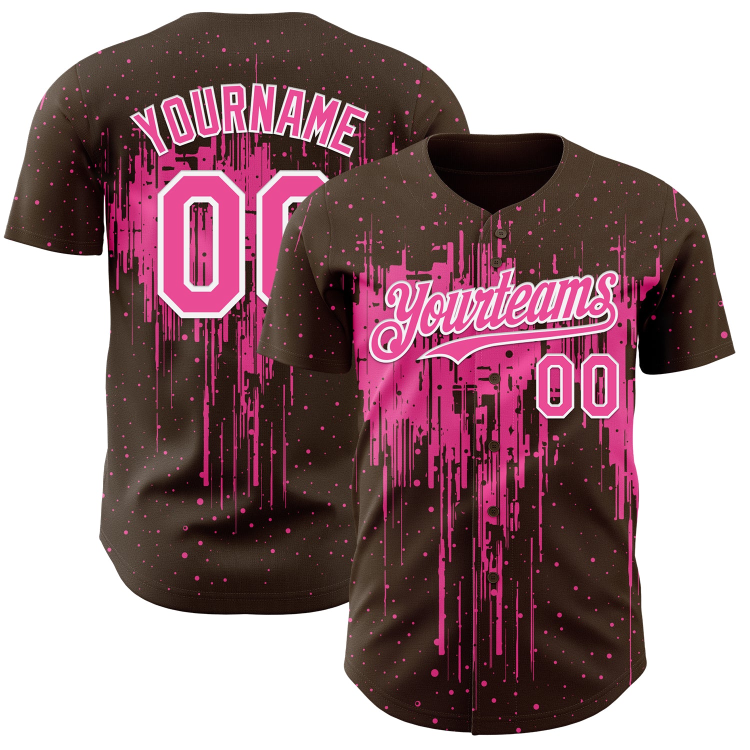 Custom Brown Pink-White 3D Pattern Design Dripping Splatter Paint Authentic Baseball Jersey