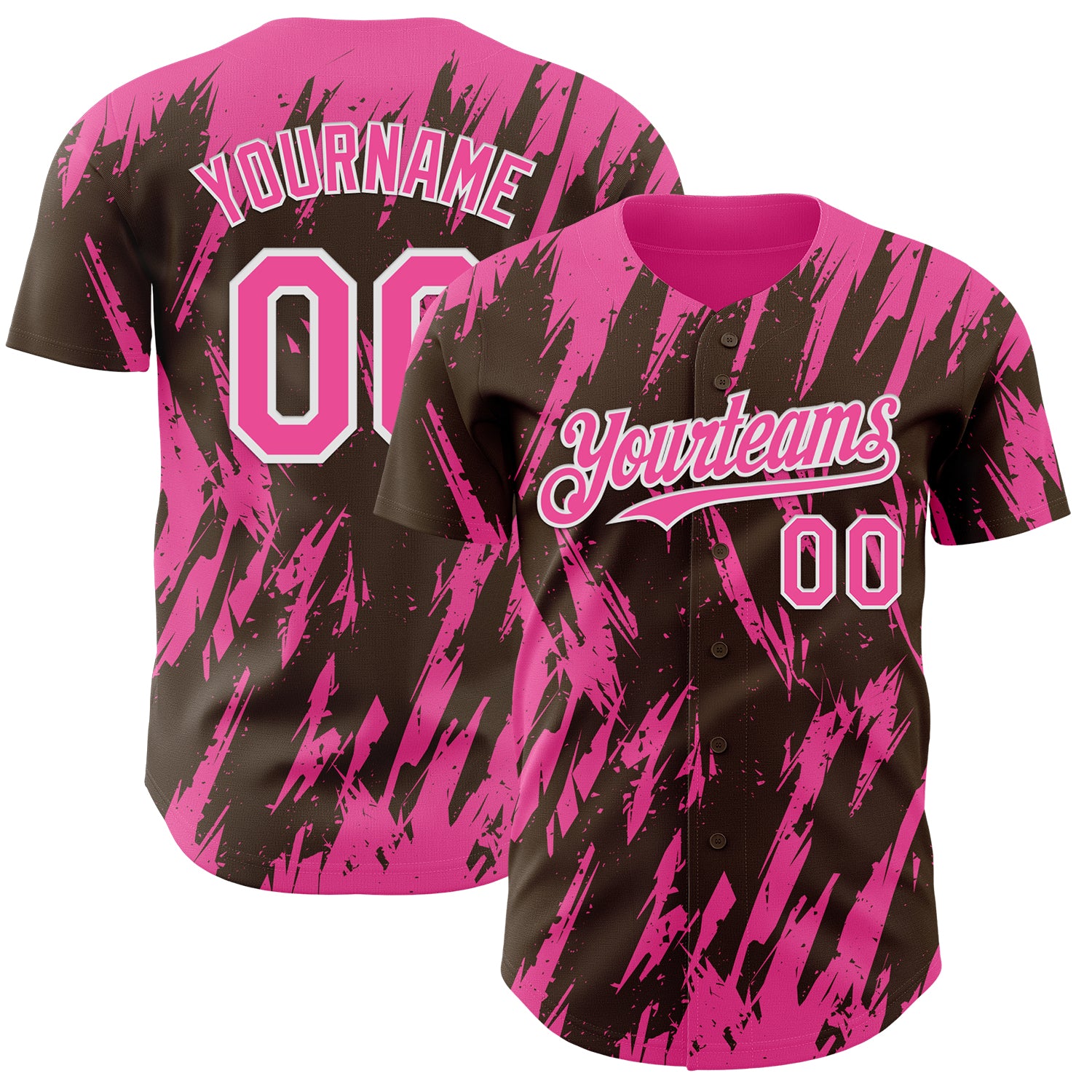 Custom Brown Pink-White 3D Pattern Design Splatter Torn Sharp Brush Stroke Authentic Baseball Jersey