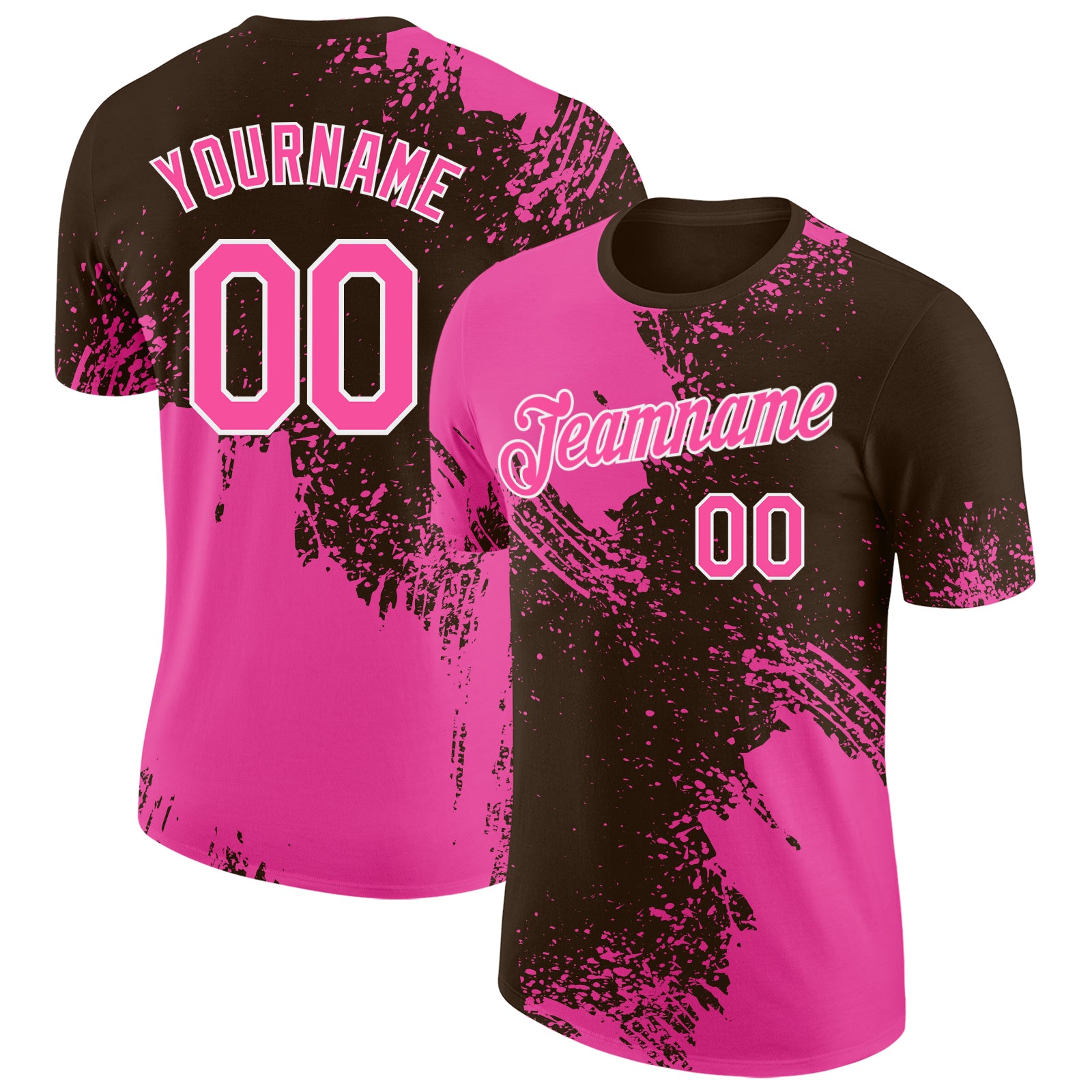 Custom Brown Pink-White Abstract Brush Stroke Performance T-Shirt
