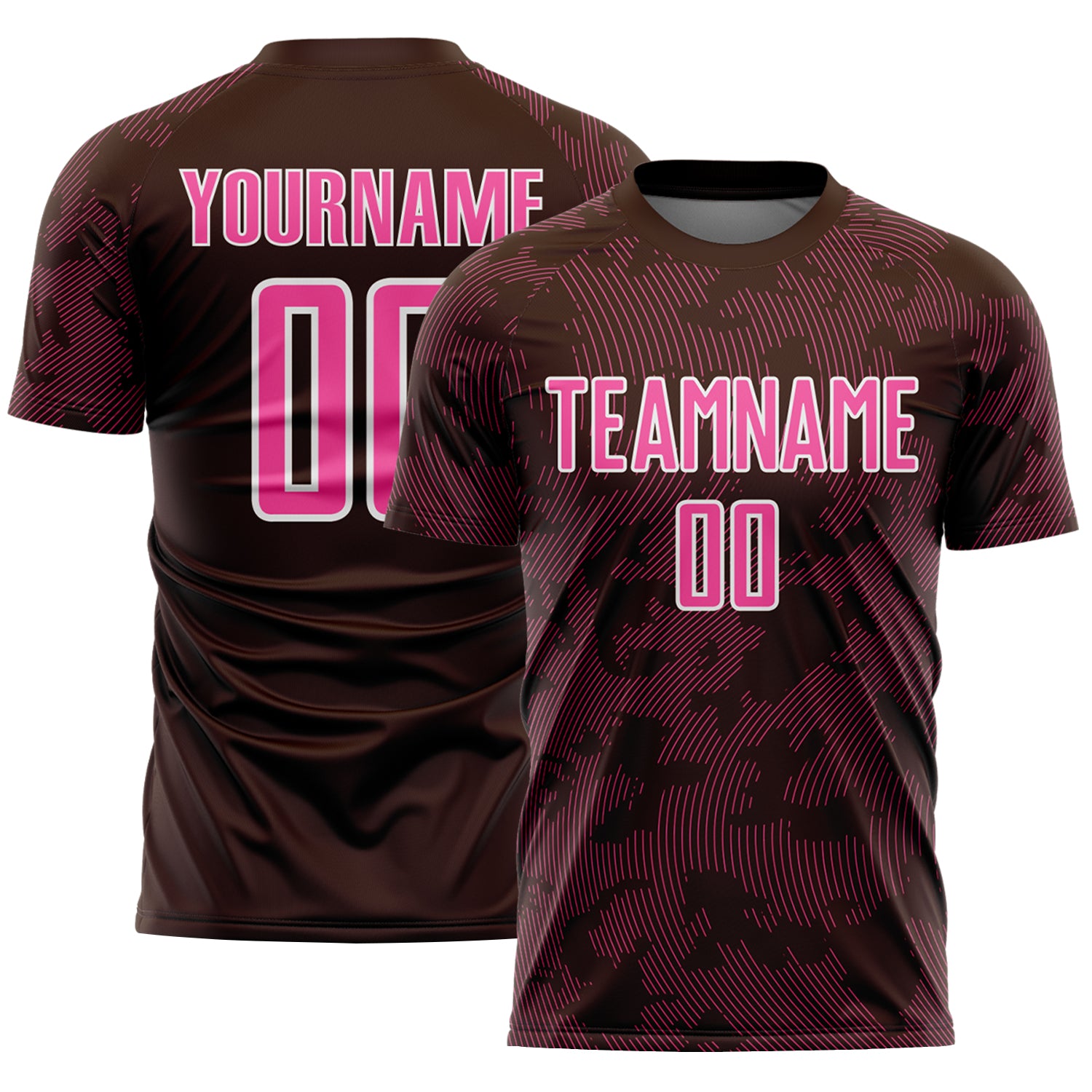 Custom Brown Pink-White Curve Lines Sublimation Soccer Uniform Jersey