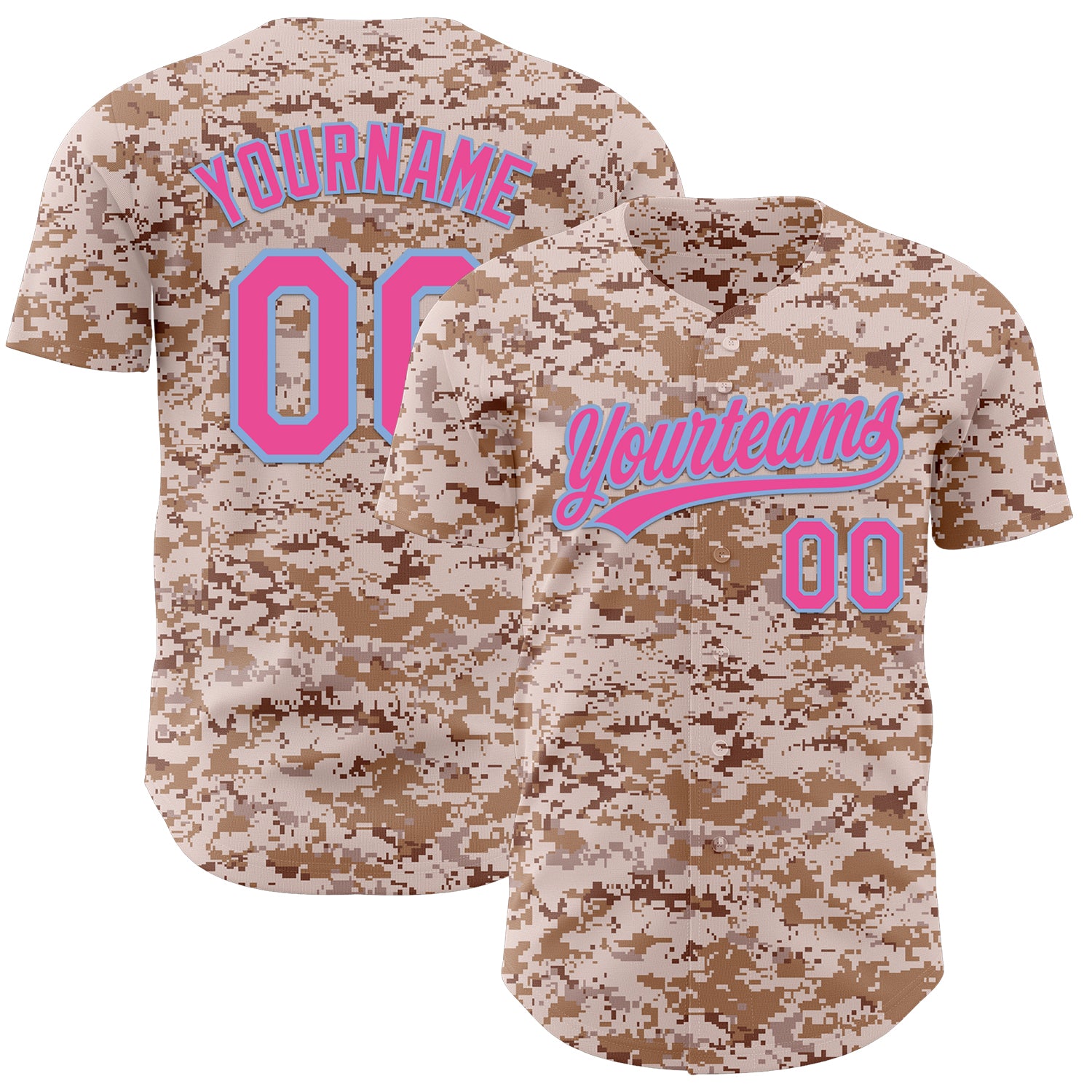 Custom Camo Pink-Light Blue Authentic Salute To Service Baseball Jersey