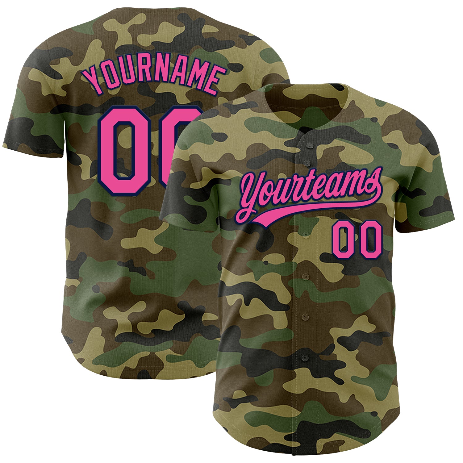 Custom Camo Pink-Navy Authentic Salute To Service Baseball Jersey