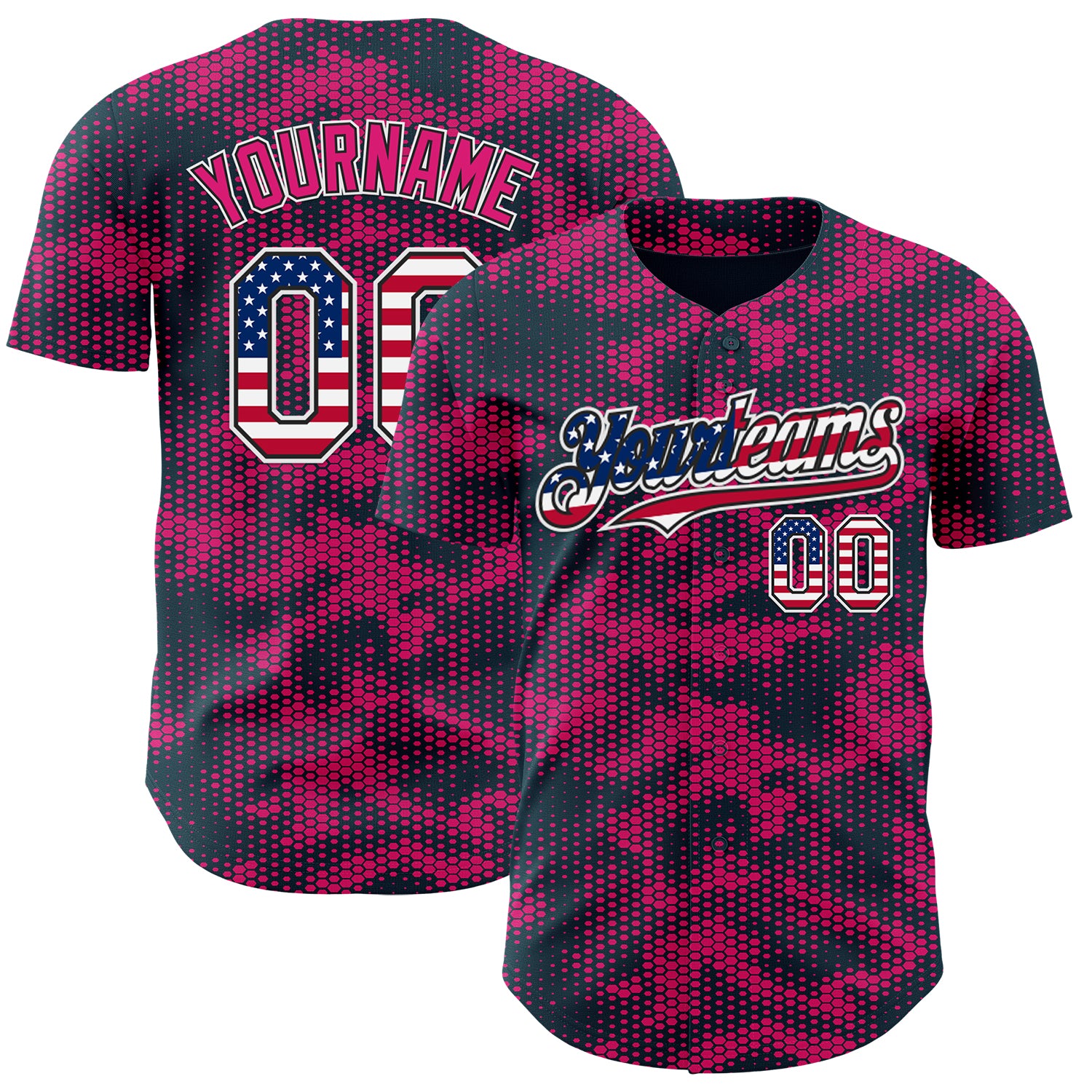 Custom Camo USA Flag Black White-Hot Pink Geometric Camouflage Authentic Baseball Jersey