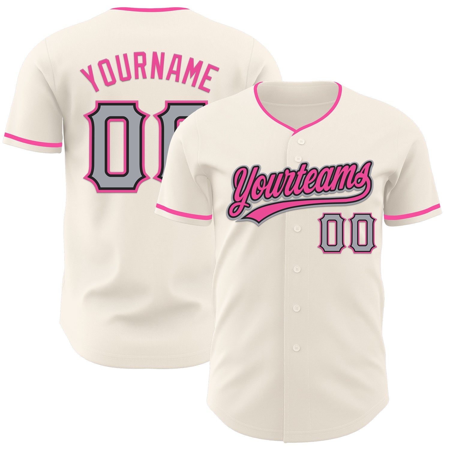 Custom Cream Gray Black-Pink Authentic Baseball Jersey