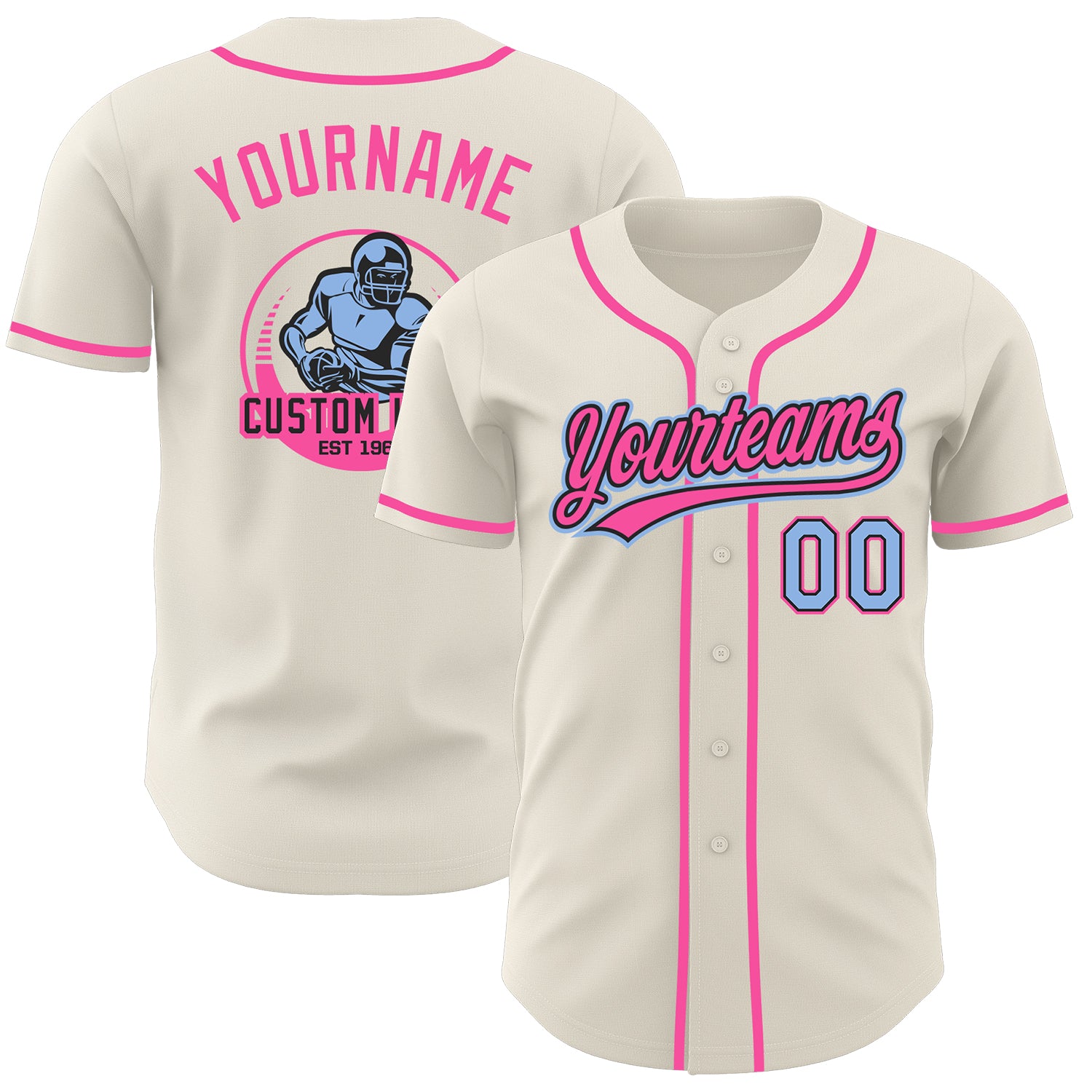 Custom Cream Light Blue Black-Pink Authentic Baseball Jersey