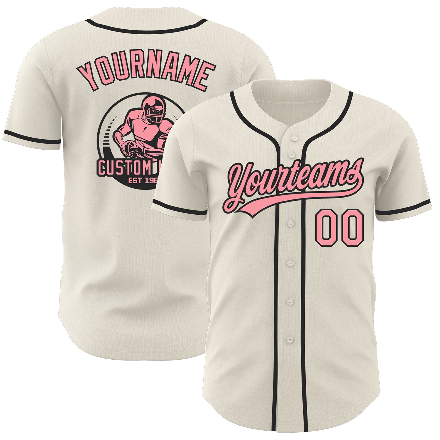Custom Cream Medium Pink-Black Authentic Baseball Jersey