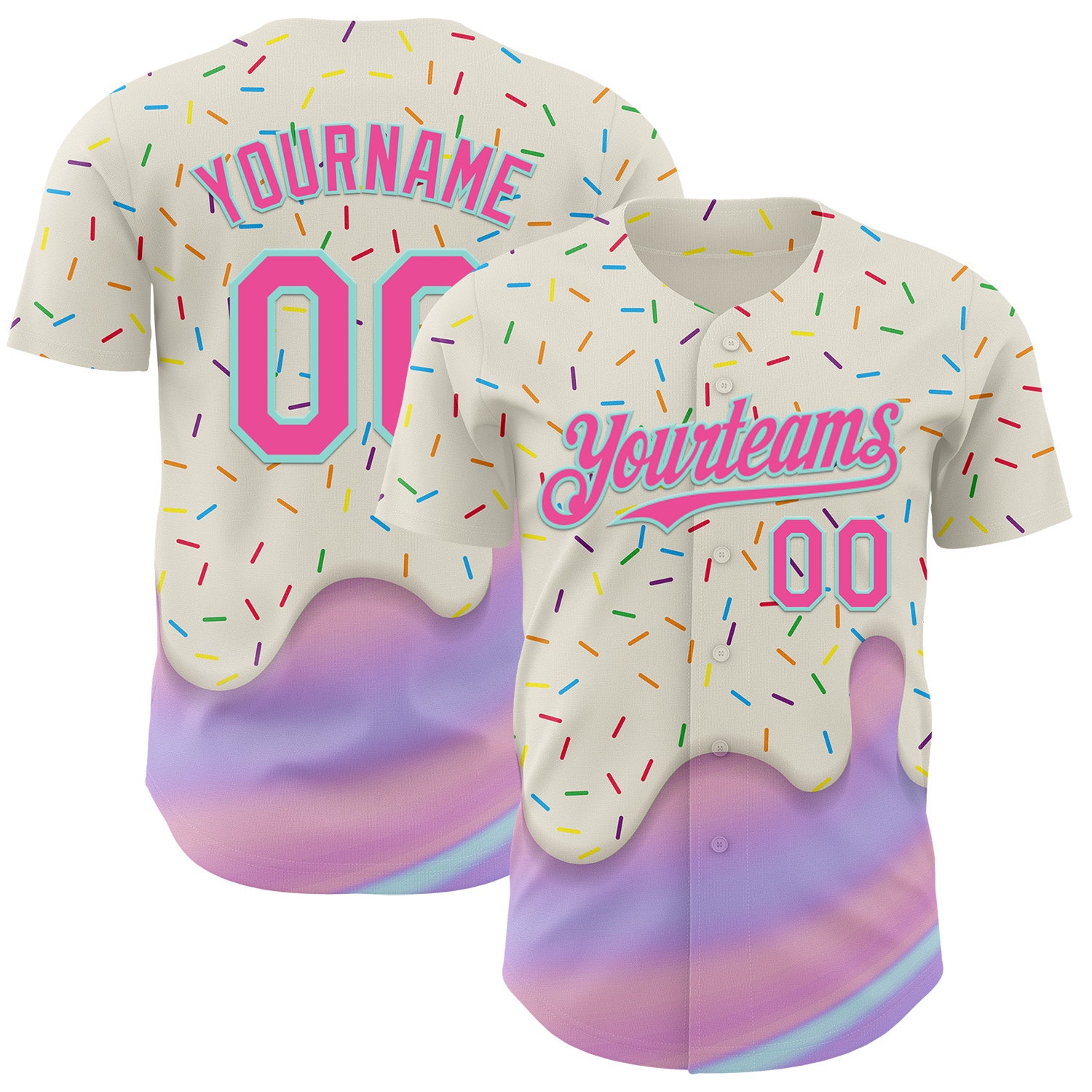 Custom Cream Pink-Ice Blue 3D Pattern Design Foodie Dripping Ice Cream Authentic Baseball Jersey