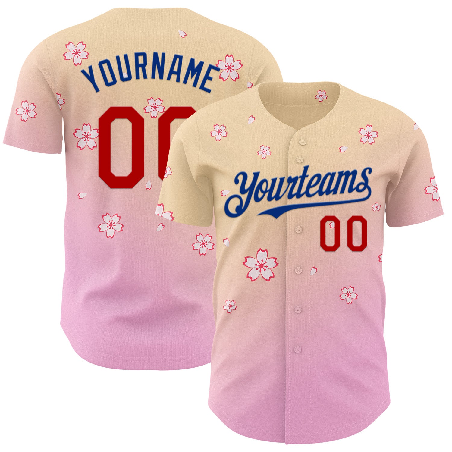 Custom Cream Red Pink-Royal Cherry Blossoms Sakura Gradient Authentic Baseball Jersey