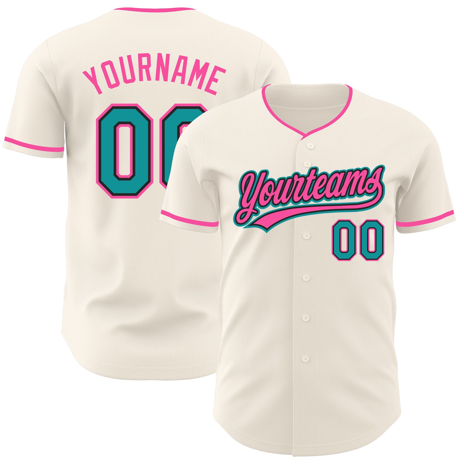 Custom Cream Teal Black-Pink Authentic Baseball Jersey