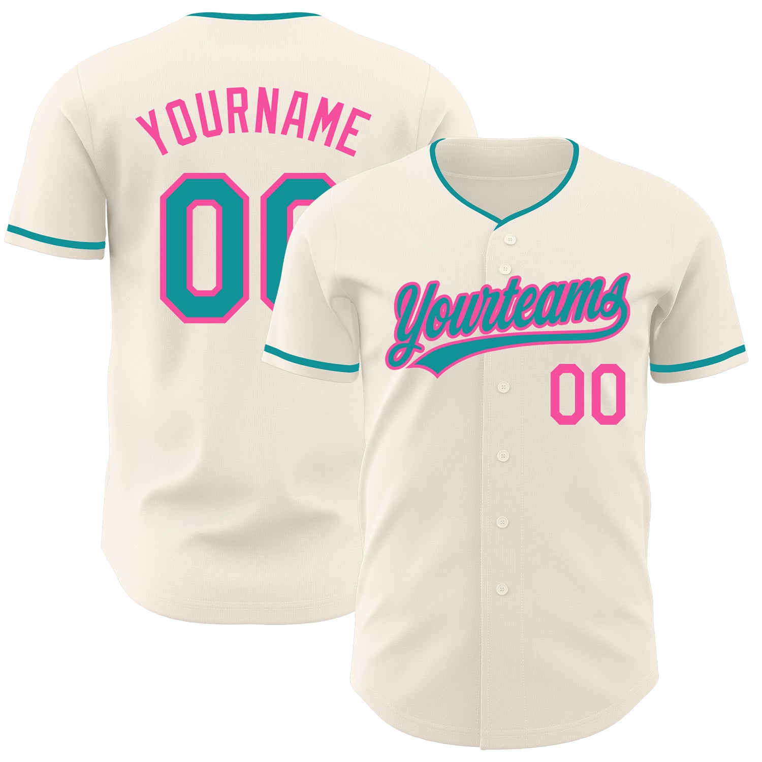 Custom Cream Teal-Pink Authentic Baseball Jersey