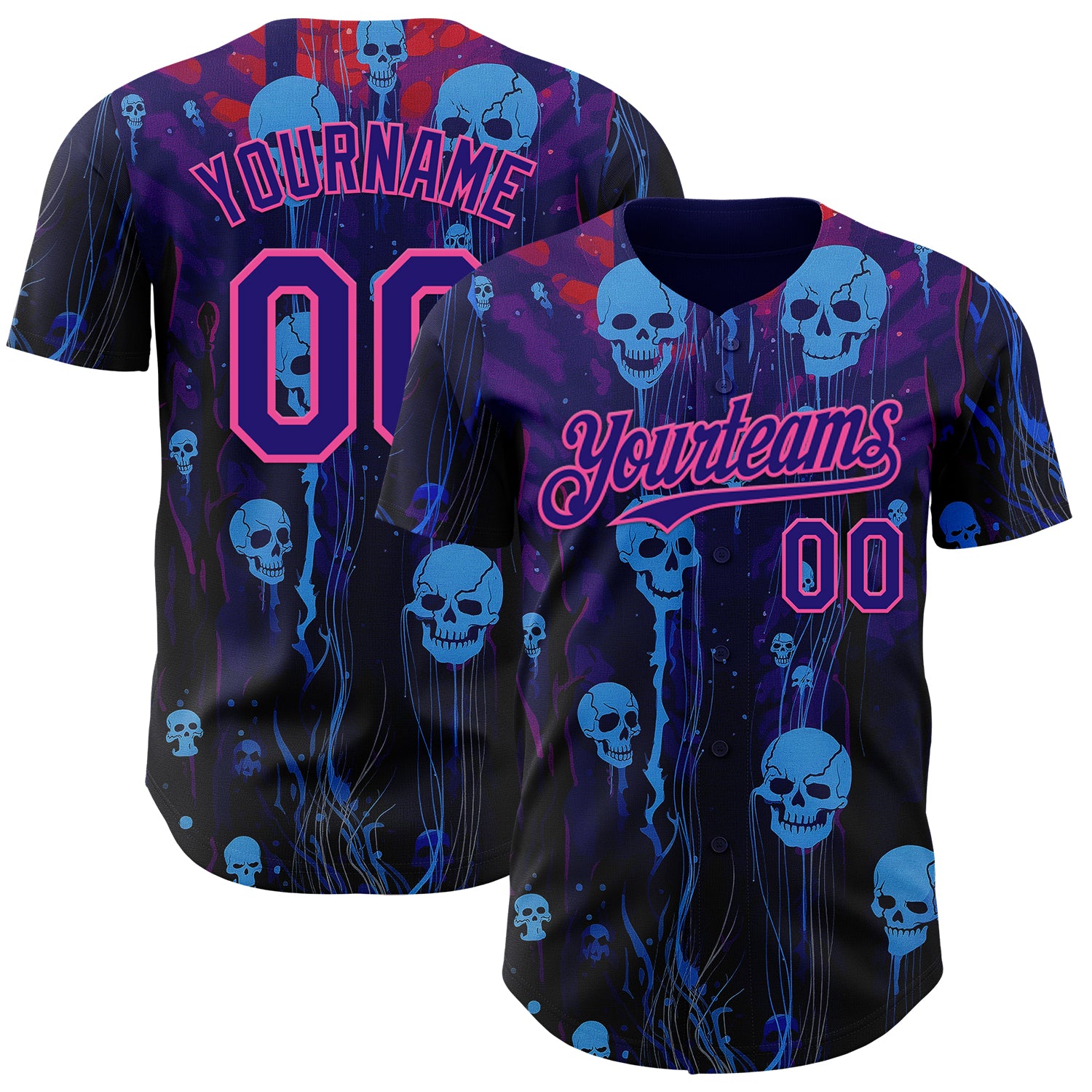 Custom Dark Purple-Pink Skull Authentic Baseball Jersey