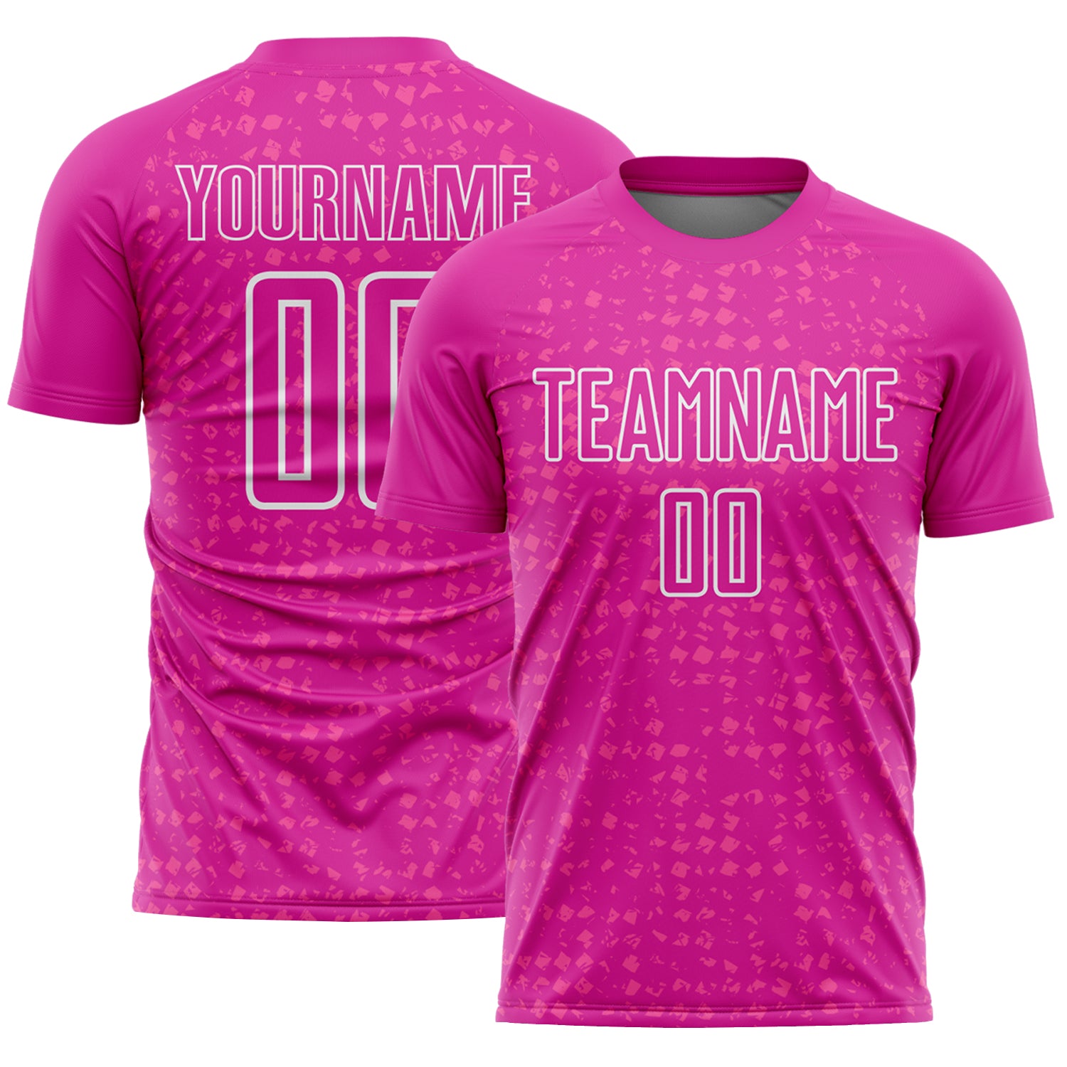Custom Deep Pink White-Pink Digital Geometric Fragment Speckles Sublimation Soccer Uniform Jersey
