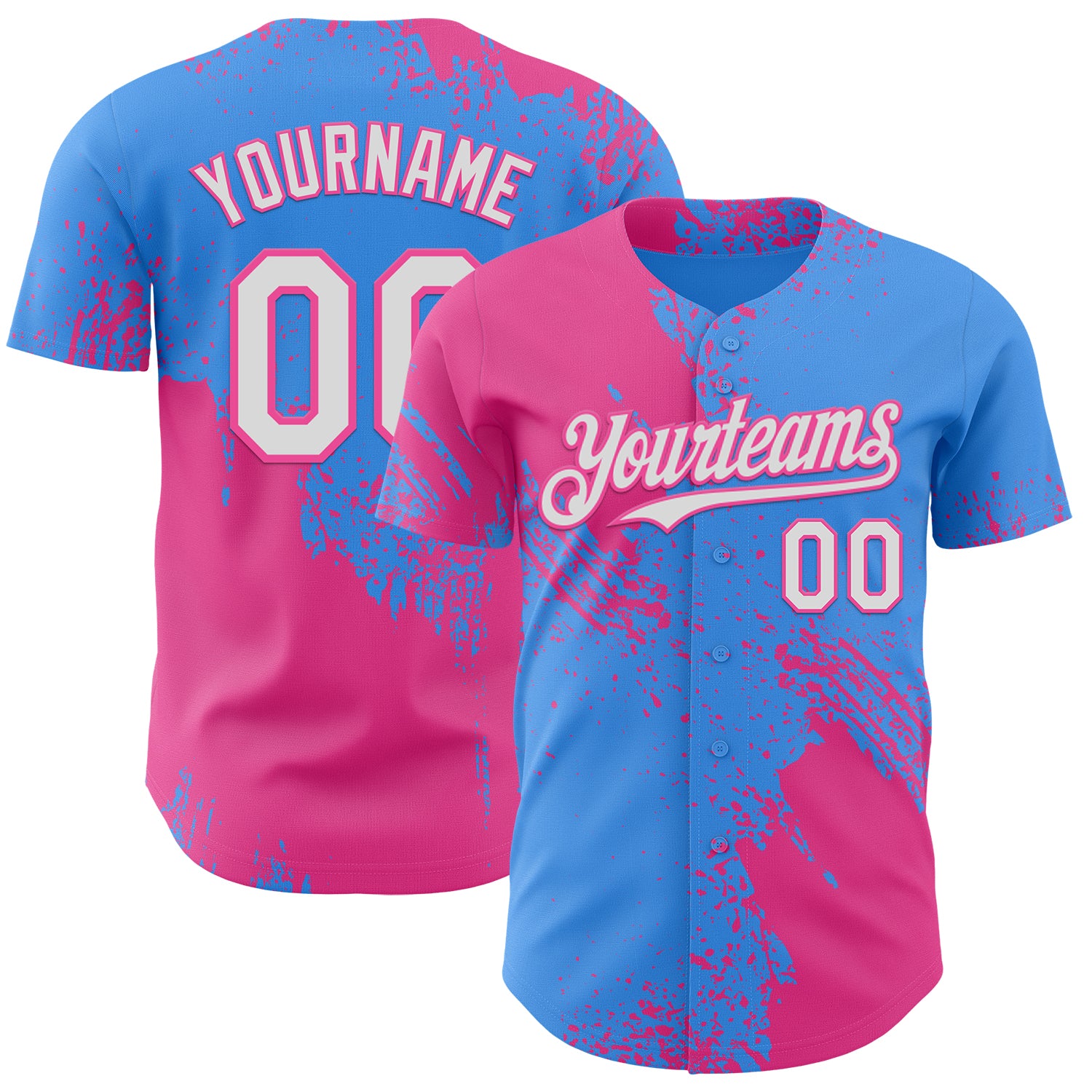 Custom Electric Blue White-Pink Abstract Brush Stroke Authentic Baseball Jersey