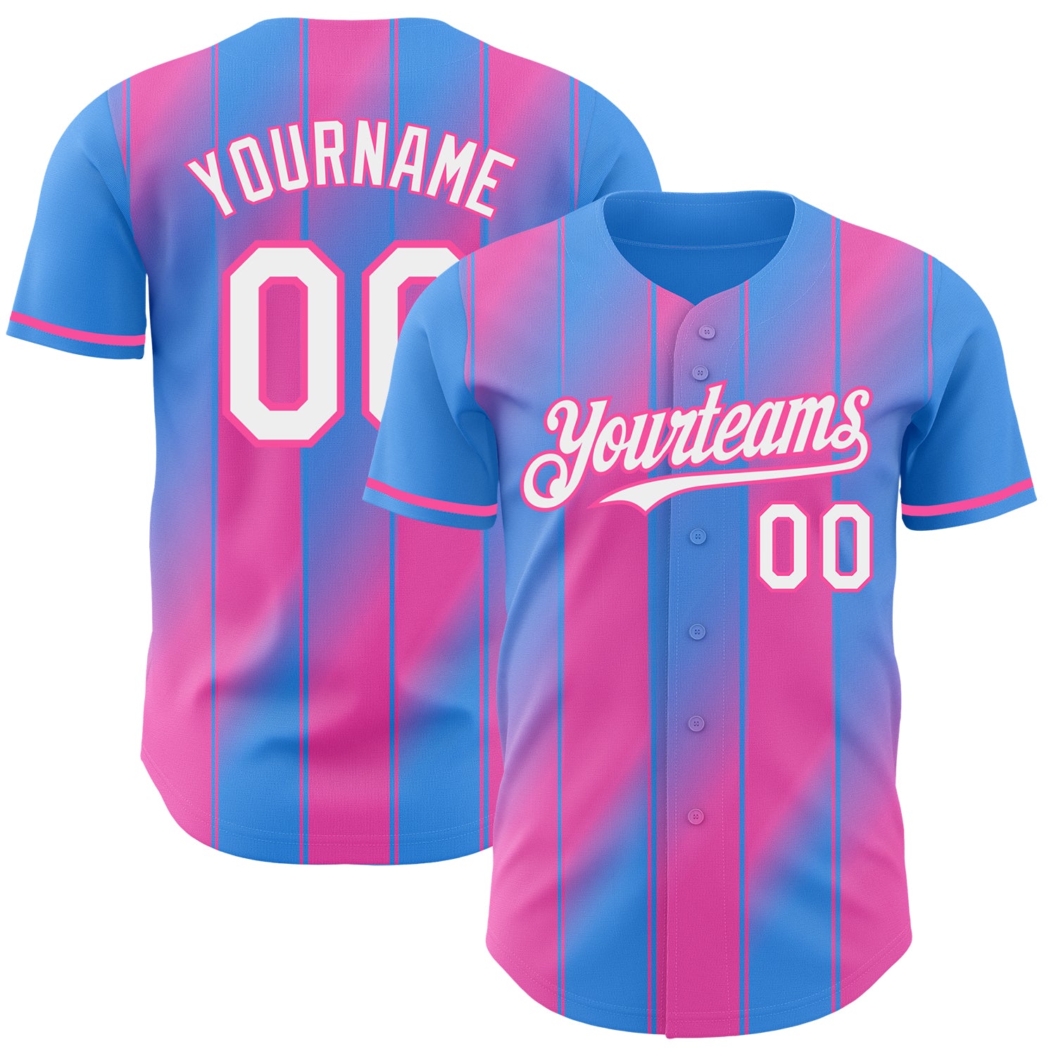 Custom Electric Blue White-Pink Gradient Classic Vertical Stripe Authentic Baseball Jersey