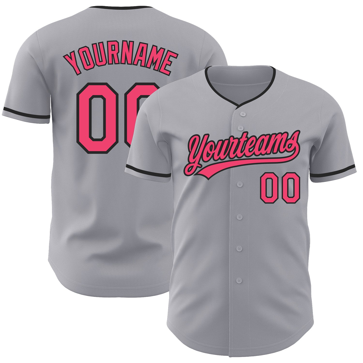 Custom Gray Neon Pink-Black Authentic Baseball Jersey