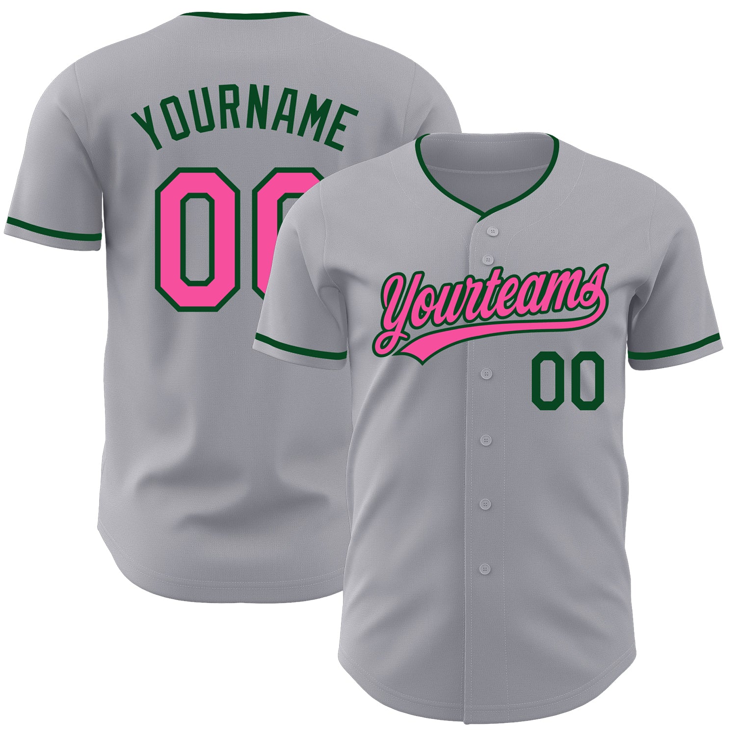 Custom Gray Pink-Green Authentic Baseball Jersey