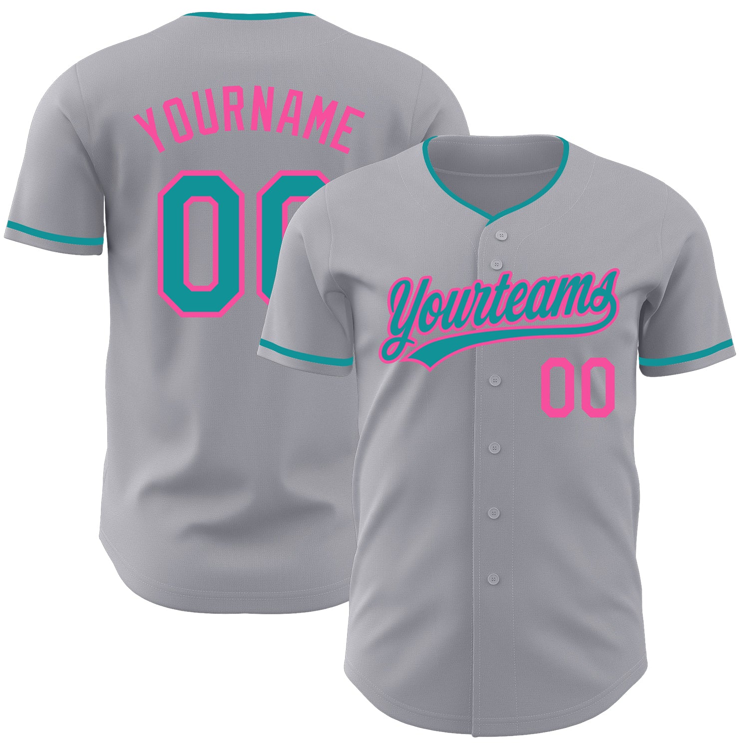Custom Gray Teal-Pink Authentic Baseball Jersey