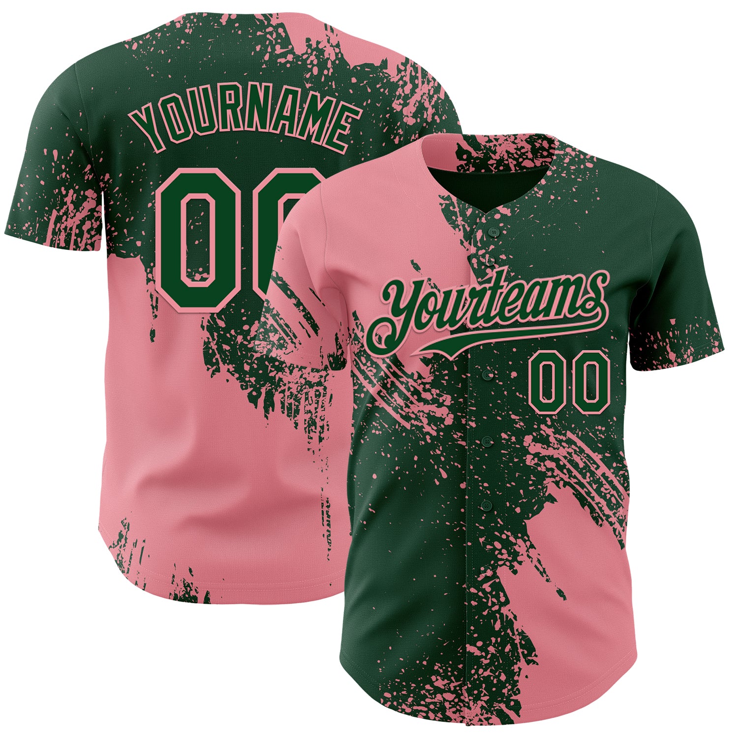 Custom Green-Medium Pink Abstract Brush Stroke Authentic Baseball Jersey
