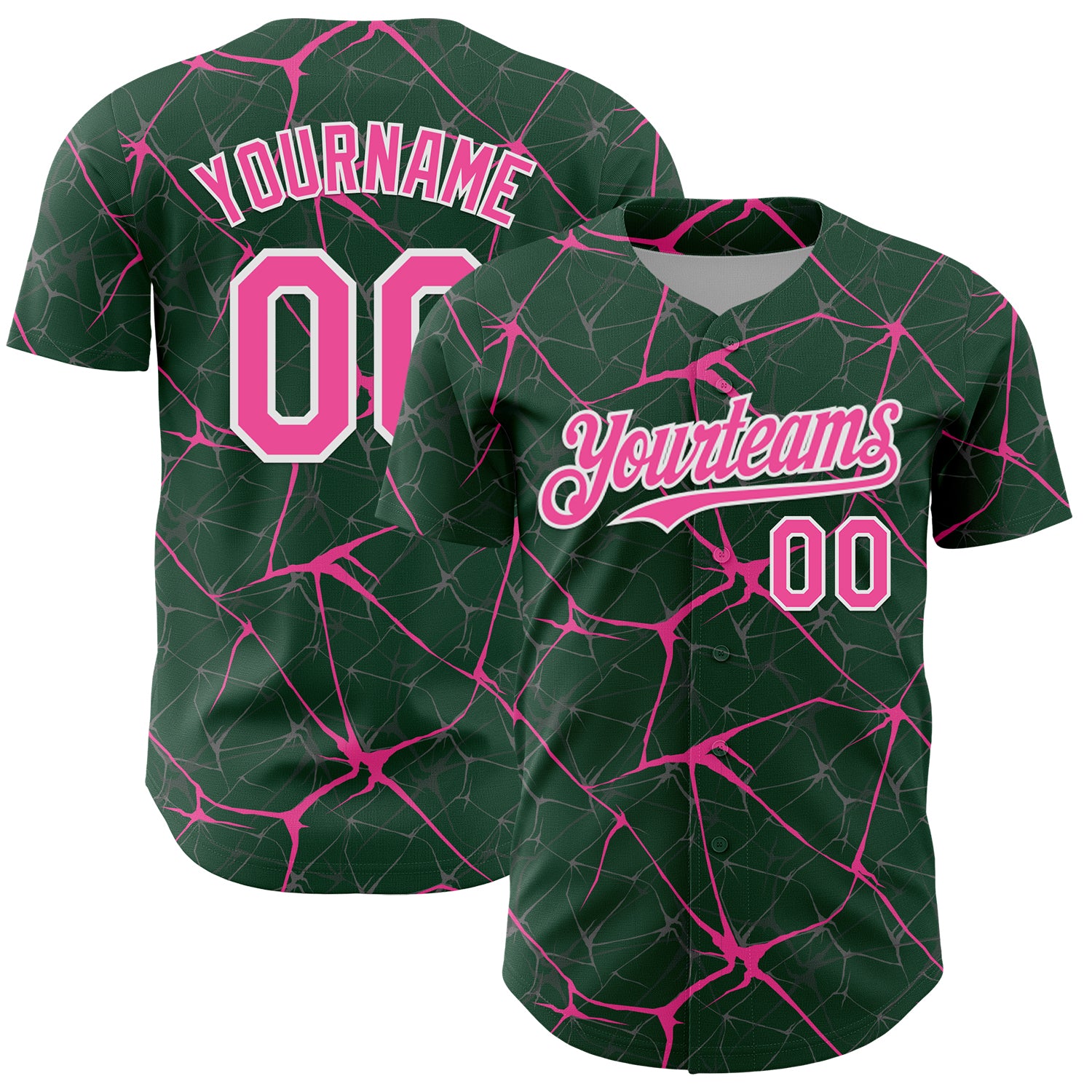 Custom Green Pink-White 3D Pattern Design Abstract Network Authentic Baseball Jersey