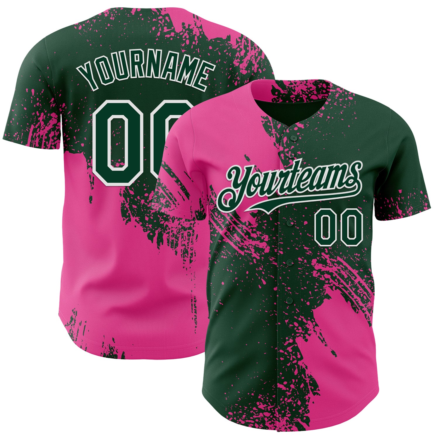 Custom Green Pink-White Abstract Brush Stroke Authentic Baseball Jersey