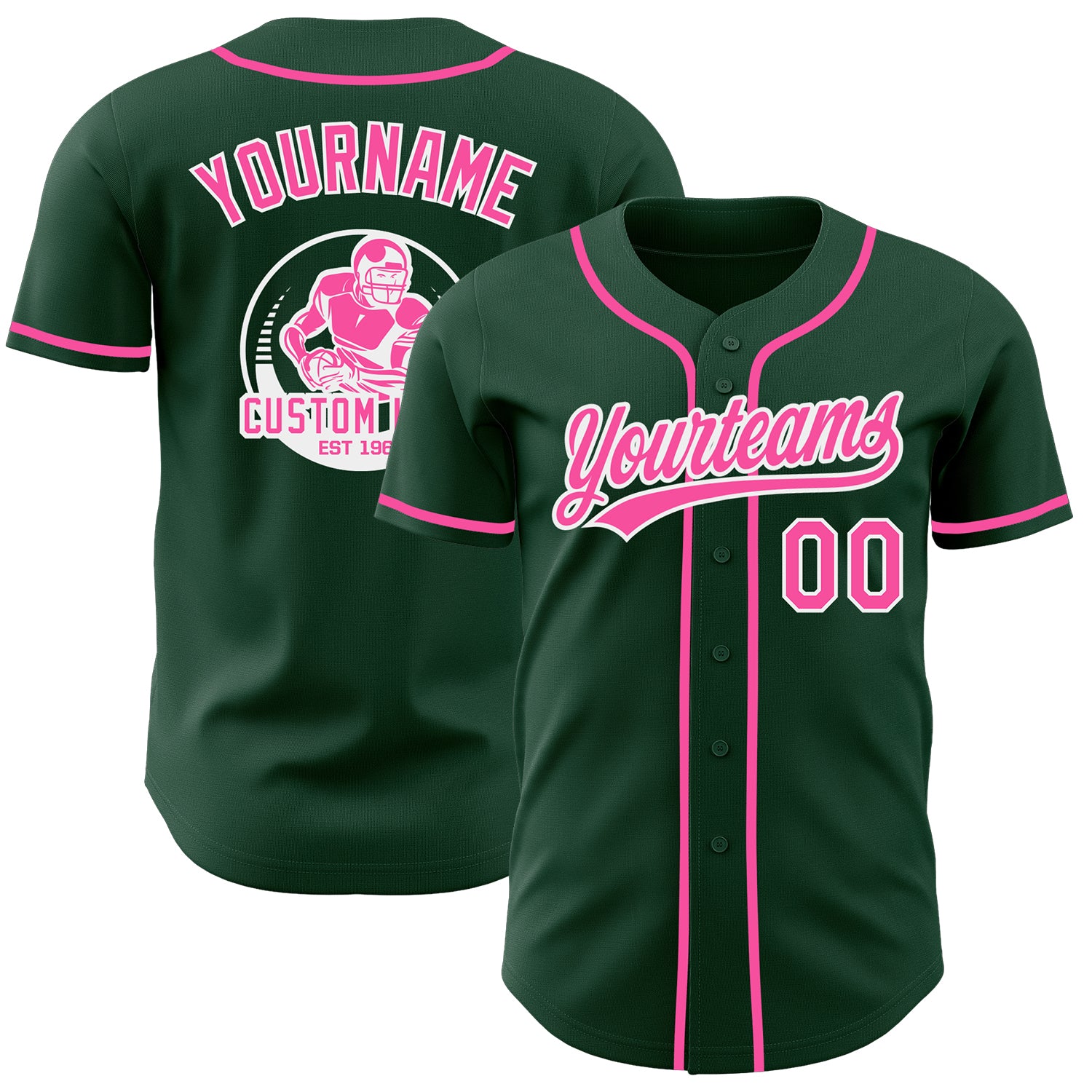 Custom Green Pink-White Authentic Baseball Jersey