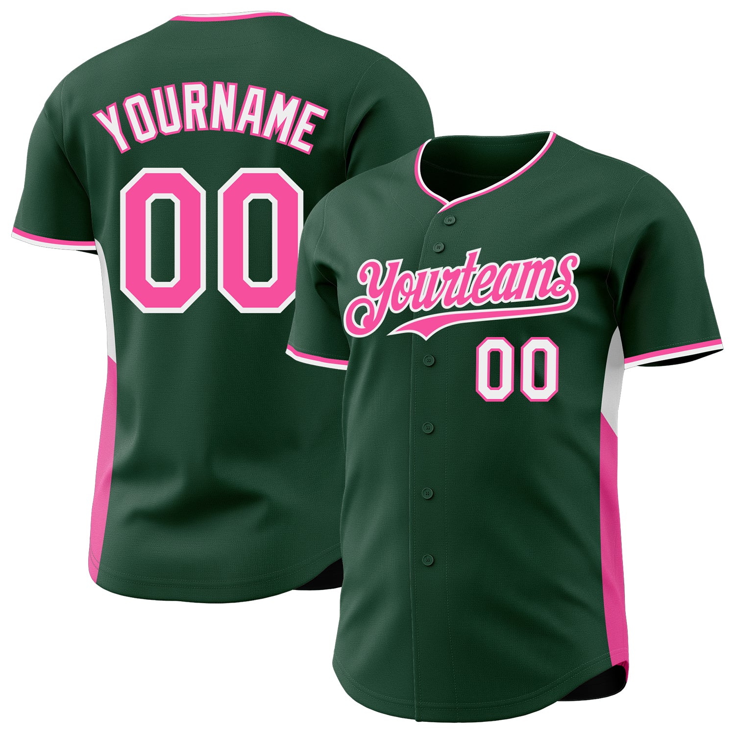 Custom Green Pink-White Classic Color Block Side Panel Stripe Authentic Baseball Jersey
