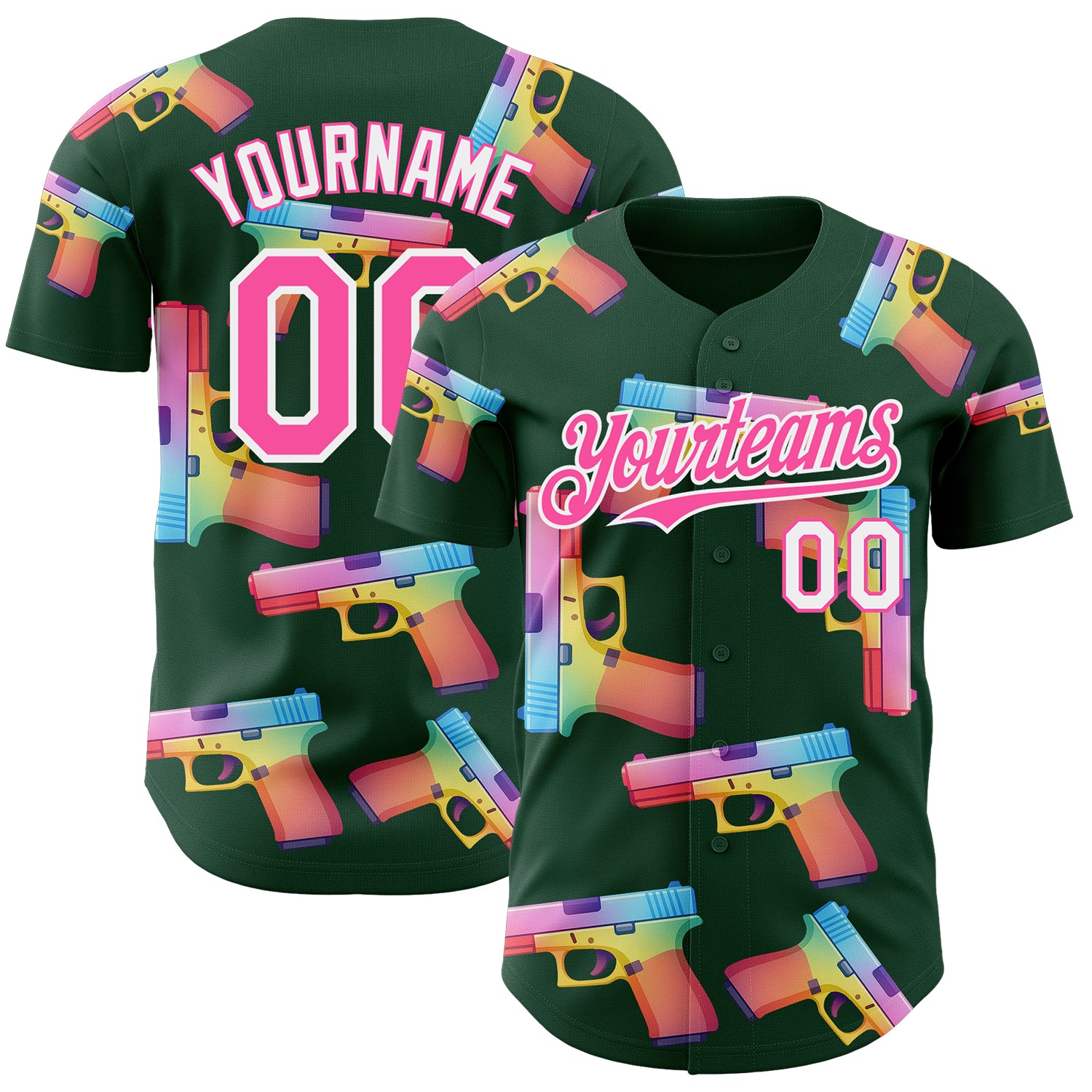 Custom Green Pink-White Colorful Firepower 3D Pattern Design Authentic Baseball Jersey