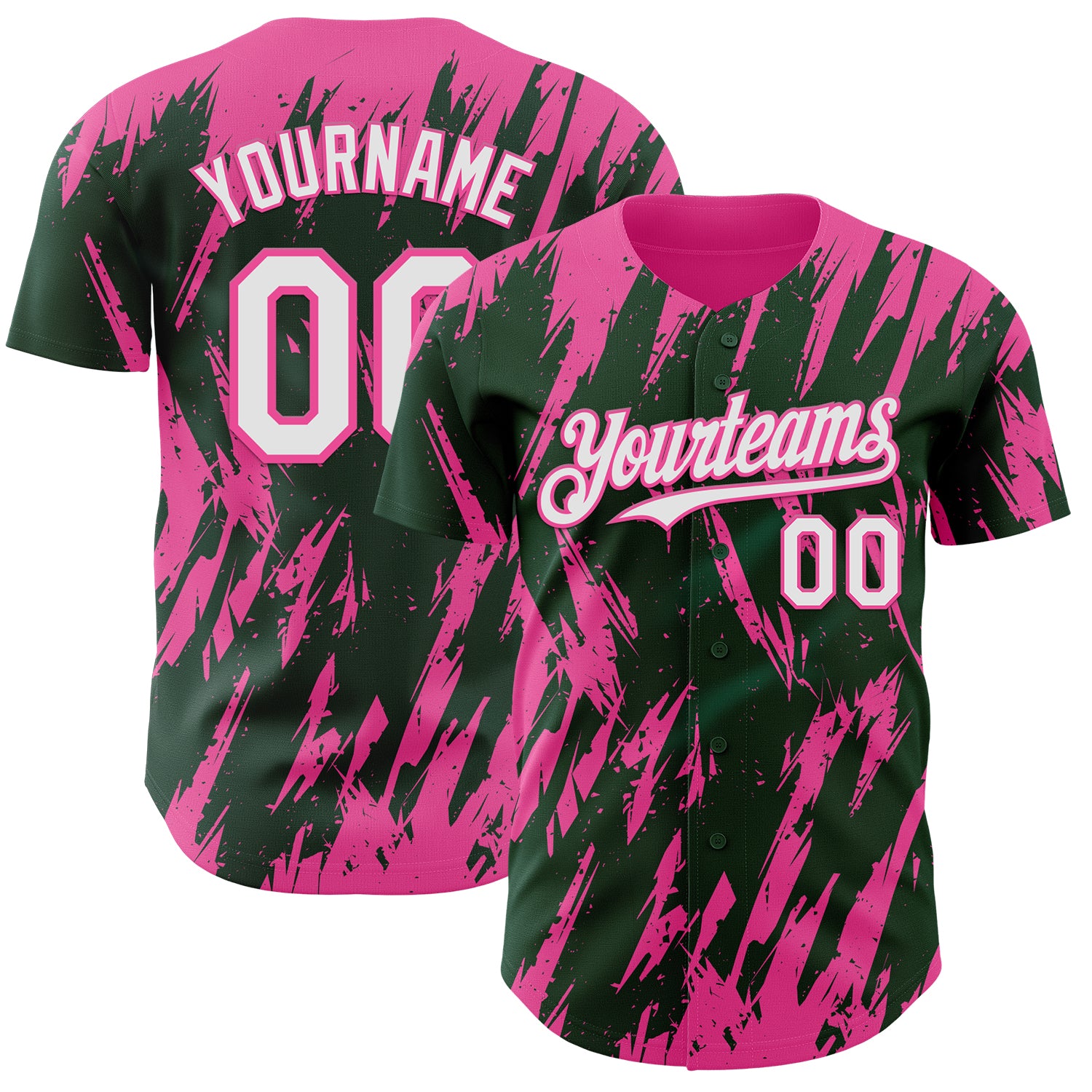 Custom Green White-Pink 3D Pattern Design Splatter Torn Sharp Brush Stroke Authentic Baseball Jersey